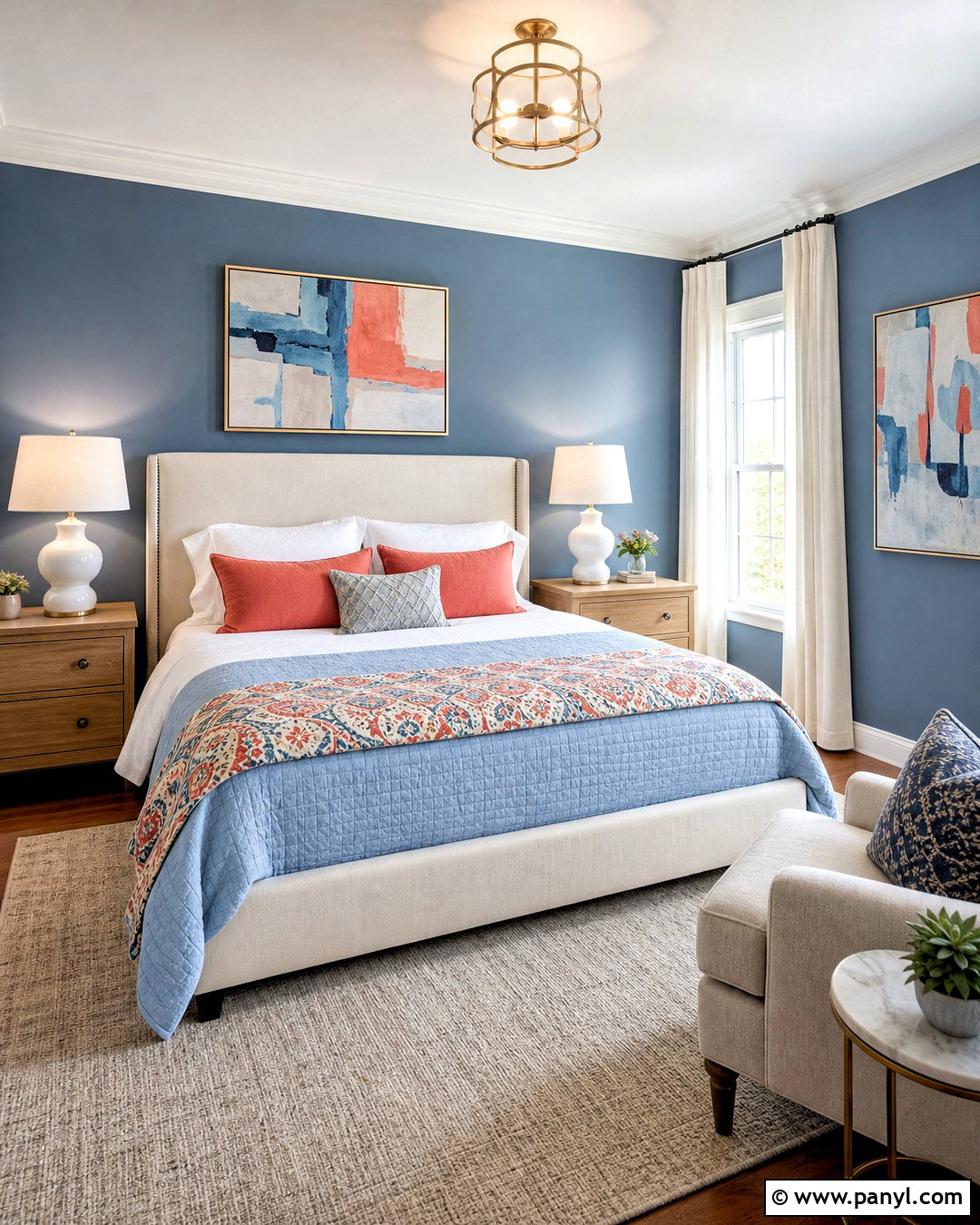 Serenely Guest Bedroom With Coral Accents - 20 serenely sherwin williams ideas