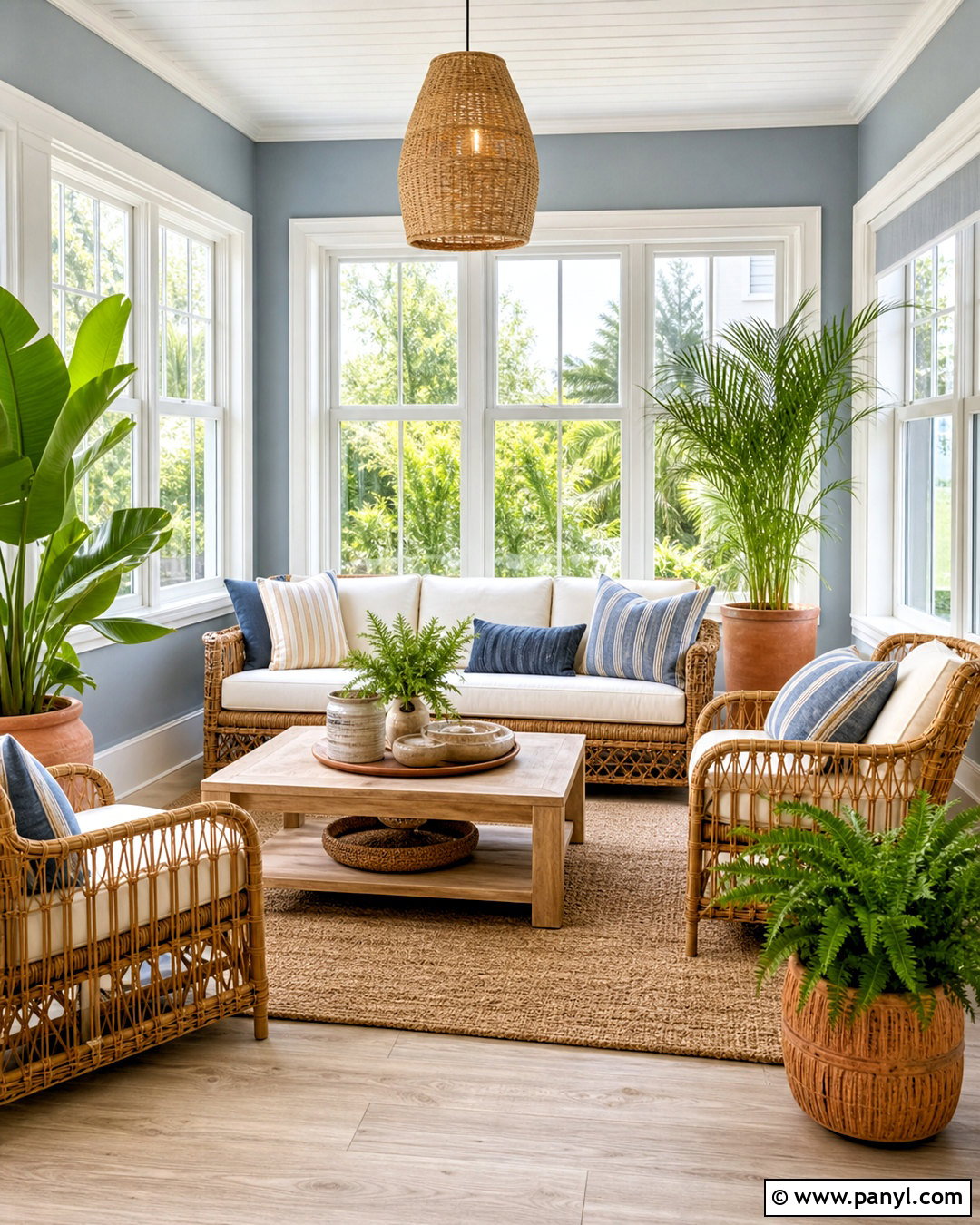 Serenely Sunroom With Rattan Furniture - 20 serenely sherwin williams ideas