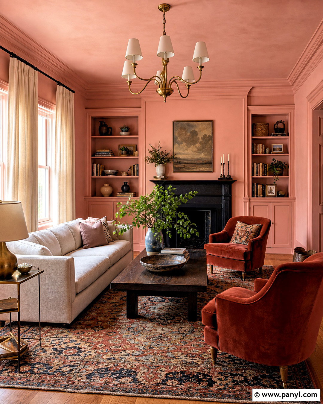 Setting Plaster Color-Drenched Living Room - 20 setting plaster living room ideas