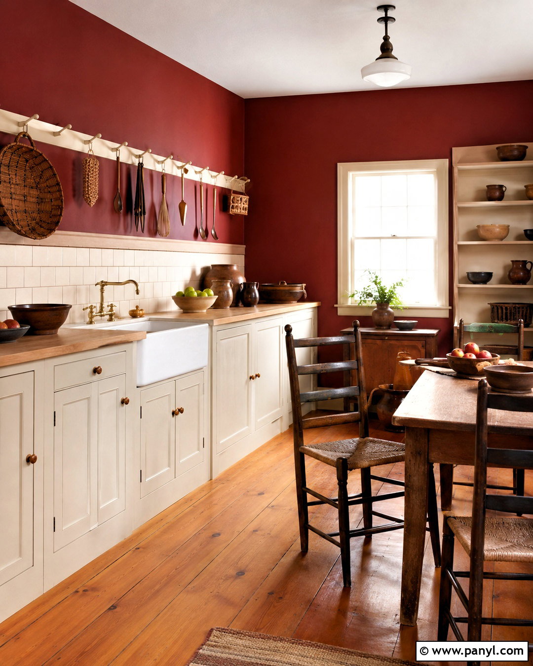 Shaker Vintage Kitchen With Muted Red Walls - 20 Vintage Kitchen With Red Walls