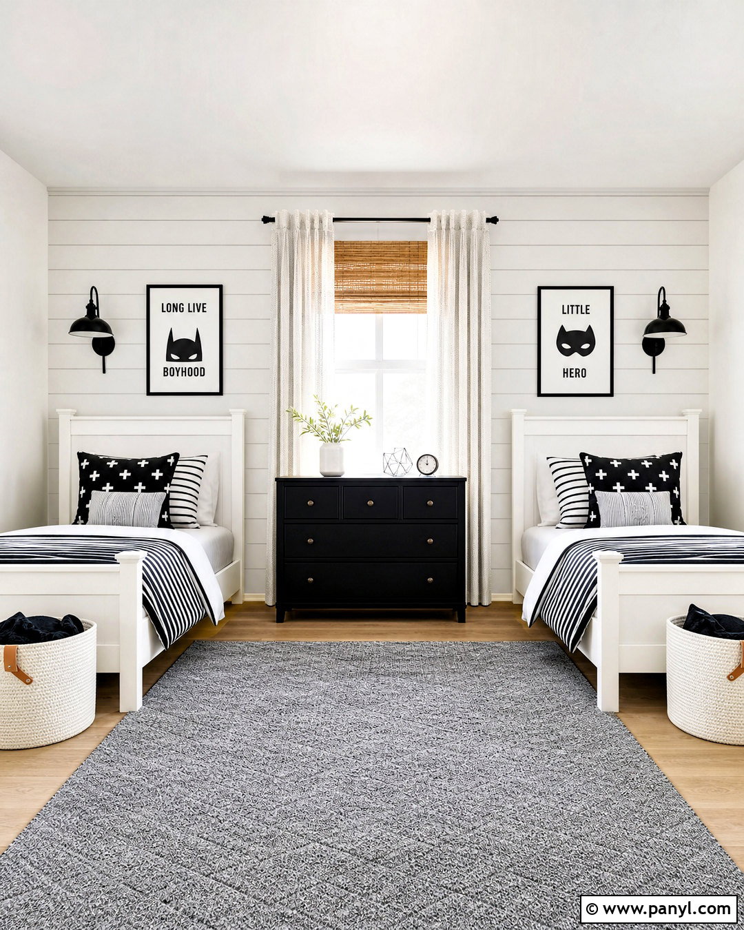 Shared Black and White Kids Room - 20 black and white kids room ideas