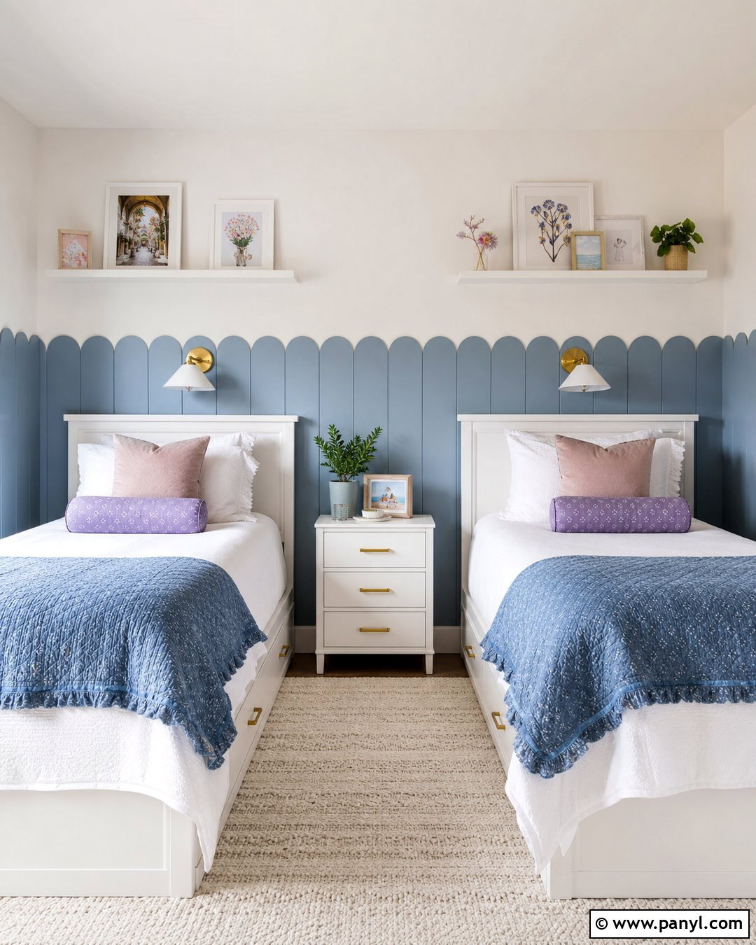 Shared Girls Room Scalloped Wall - 25 Scalloped Painted Wall Girls Room Ideas
