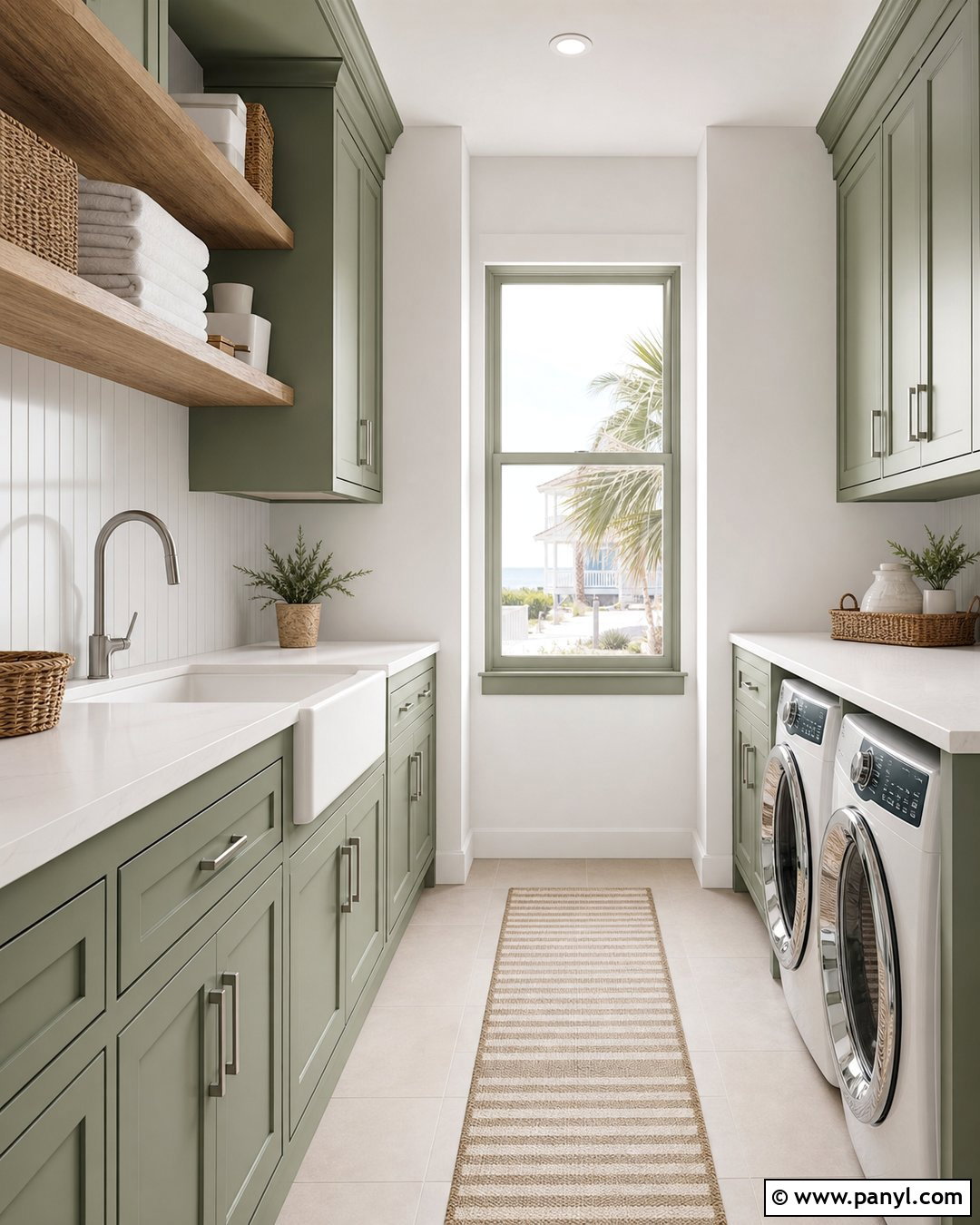 Sherwin-Williams Contented Green Laundry Room - 20 Beach House Green Sherwin Williams Ideas
