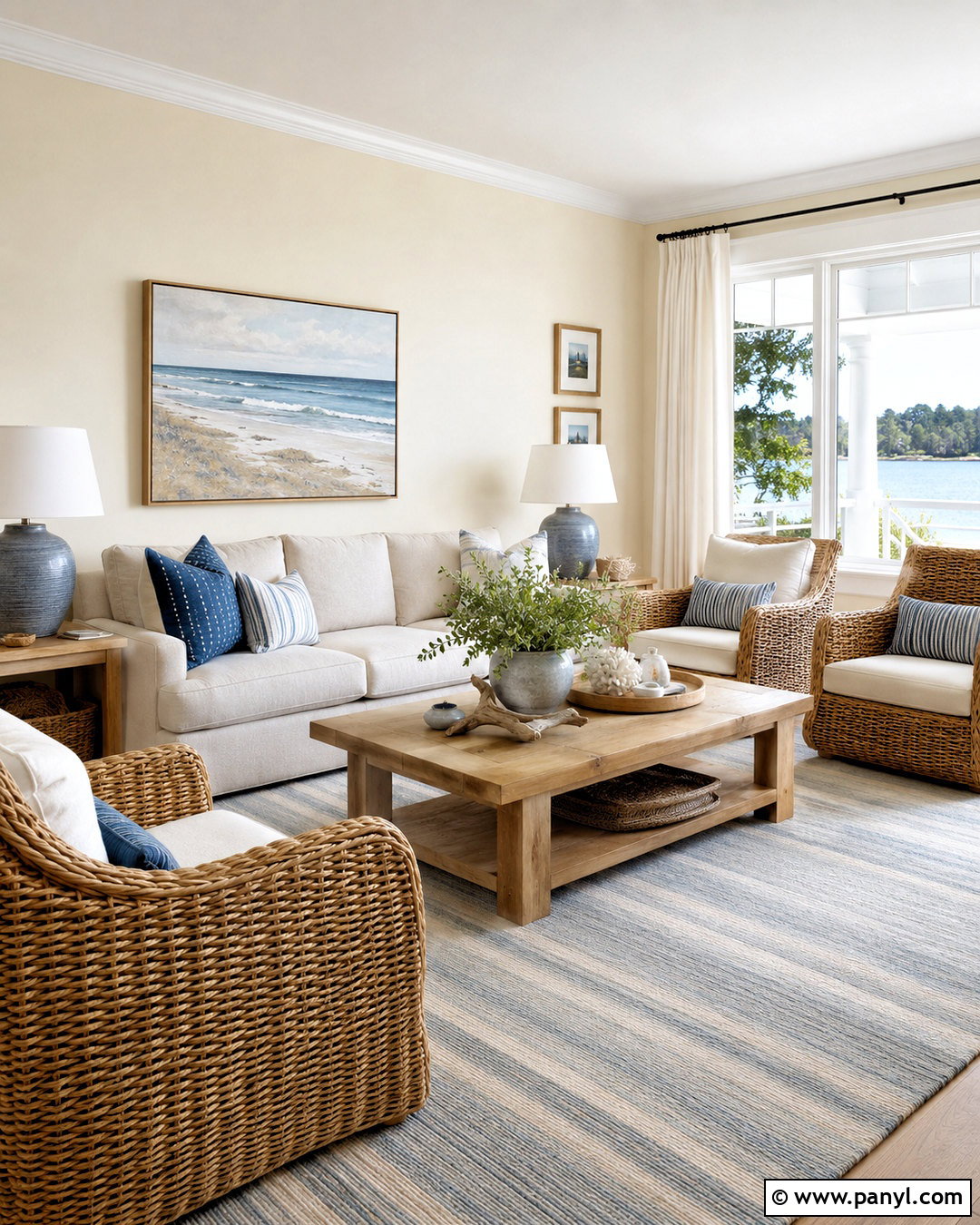 Sherwin Williams Creamy Walls In a Coastal Living Room - 35 sherwin williams creamy walls