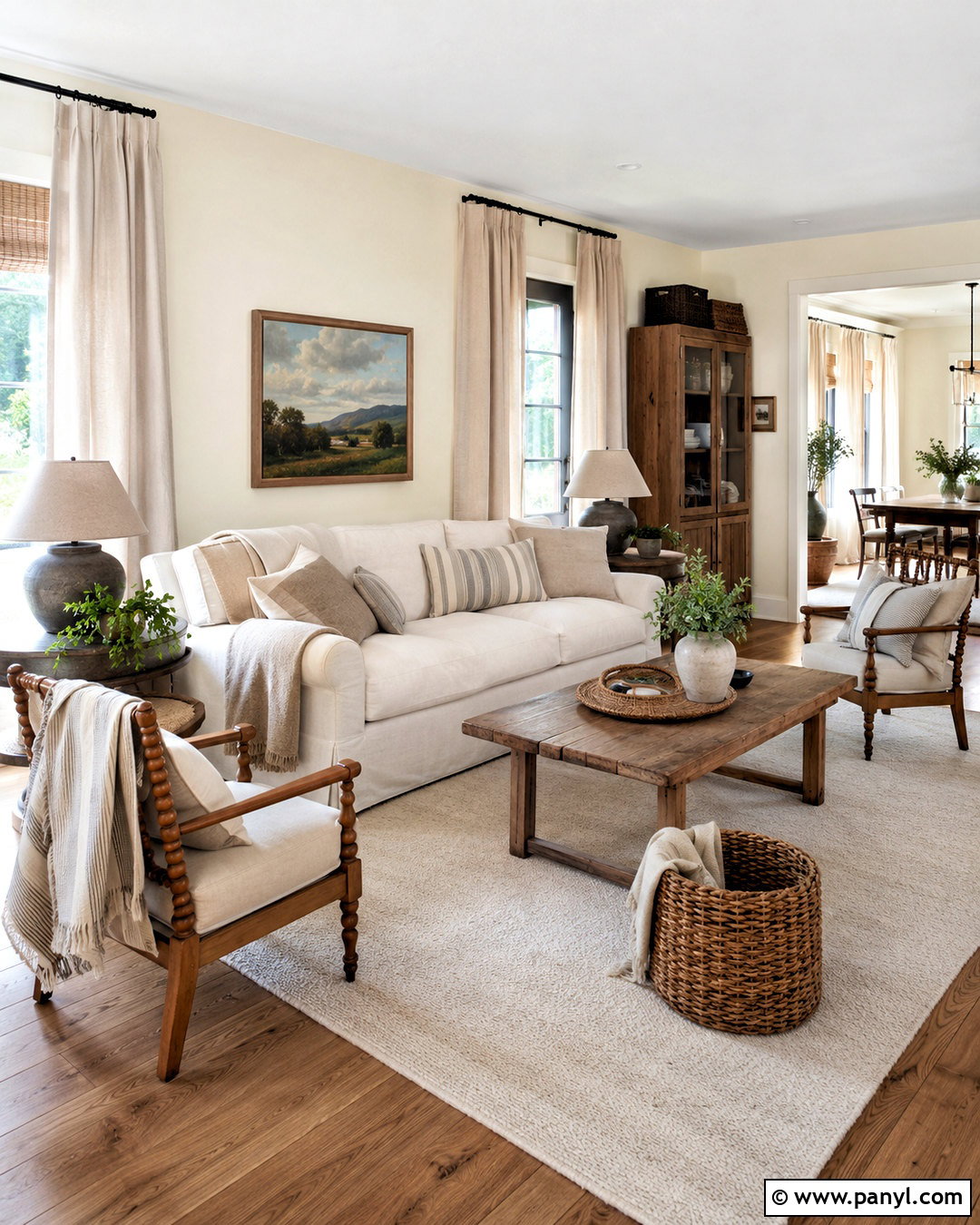 Sherwin Williams Creamy Walls In a Farmhouse Living Room - 35 sherwin williams creamy walls