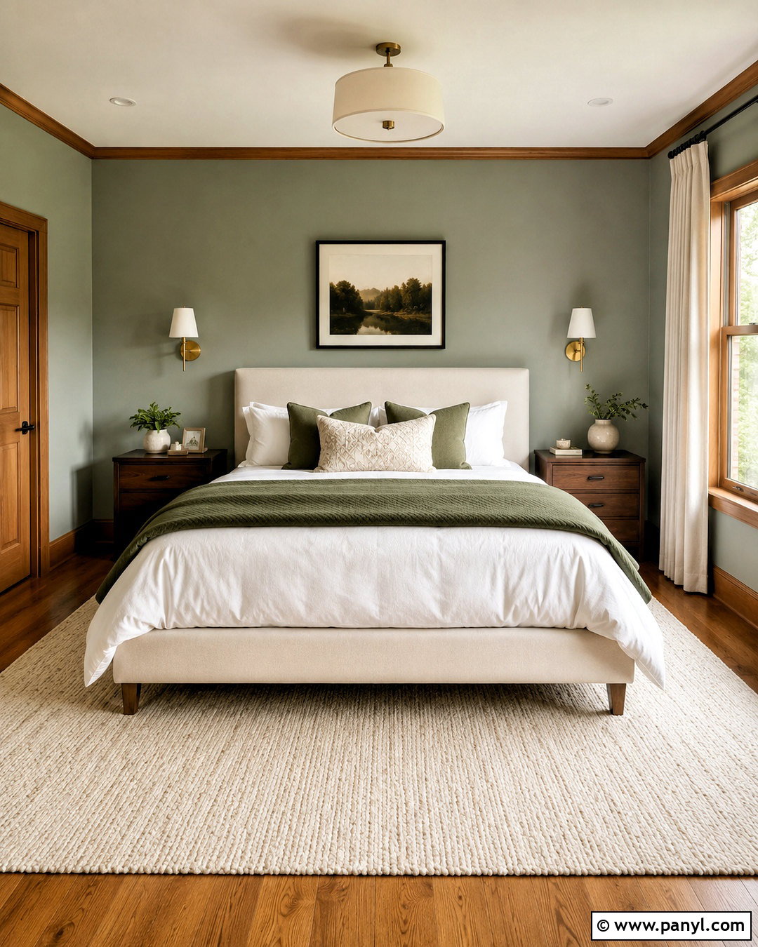 Sherwin-Williams Evergreen Fog With Honey Oak Trim - 20 paint colors with honey oak trim ideas