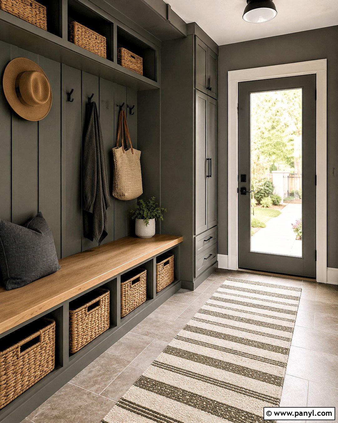 Sherwin-Williams Grizzle Gray Dark Gray Mudroom - 20 dark gray paint colors