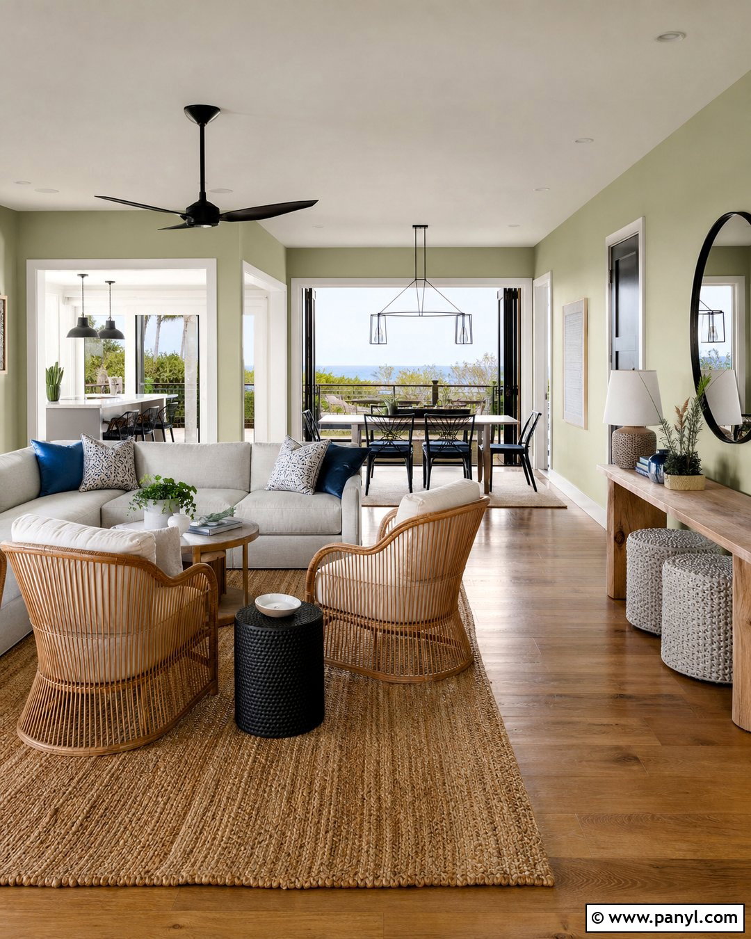 Sherwin-Williams Liveable Green Open Living Room - 20 Beach House Green Sherwin Williams Ideas