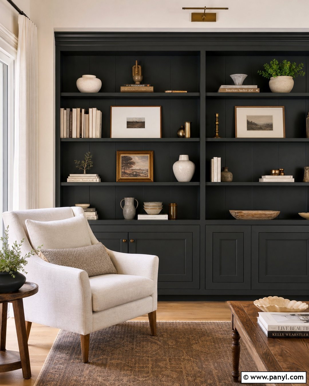 Sherwin-Williams Night Owl Built-In Bookshelves - 30 sherwin williams night owl ideas
