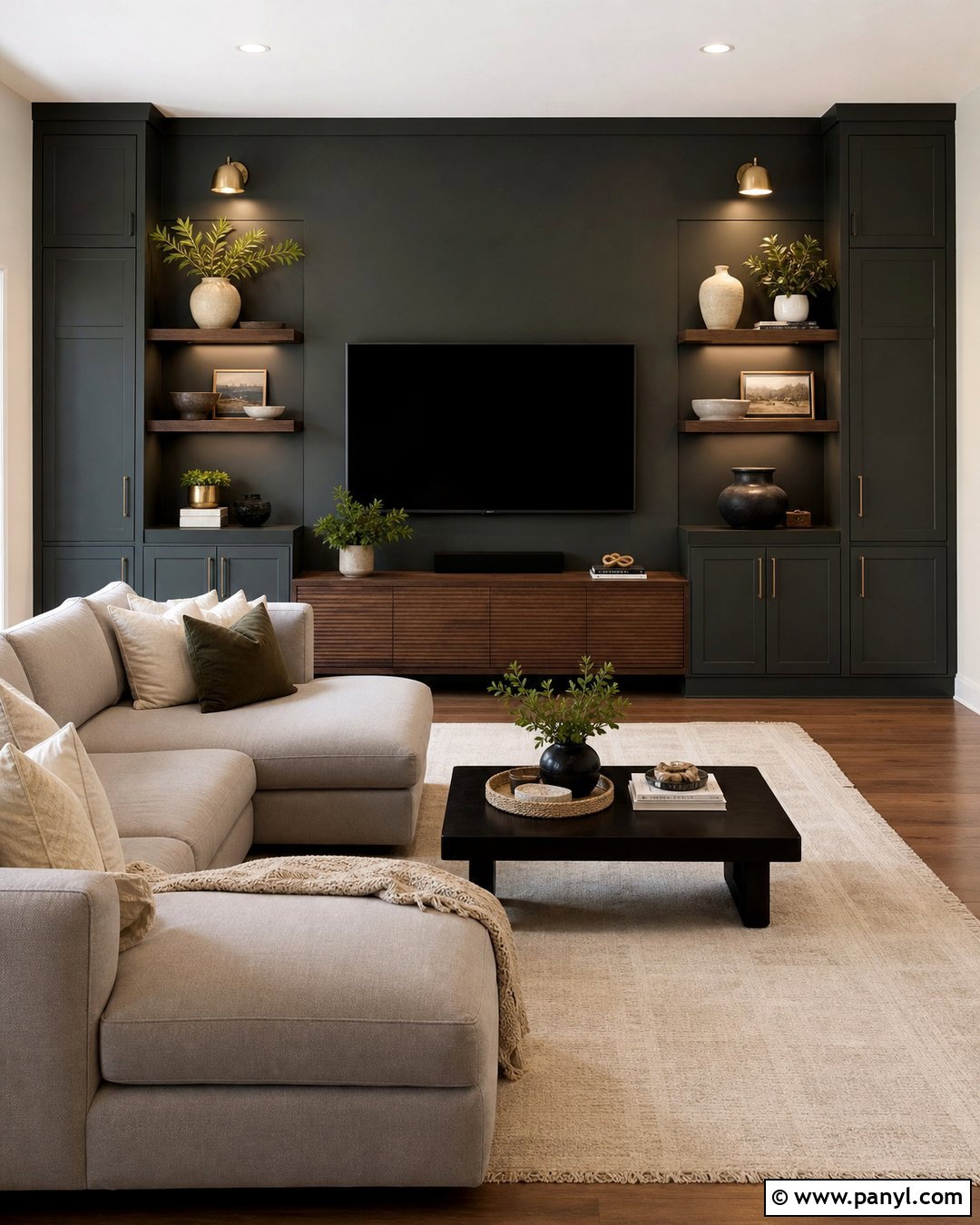 Sherwin-Williams Night Owl Media Wall - 30 sherwin williams night owl ideas