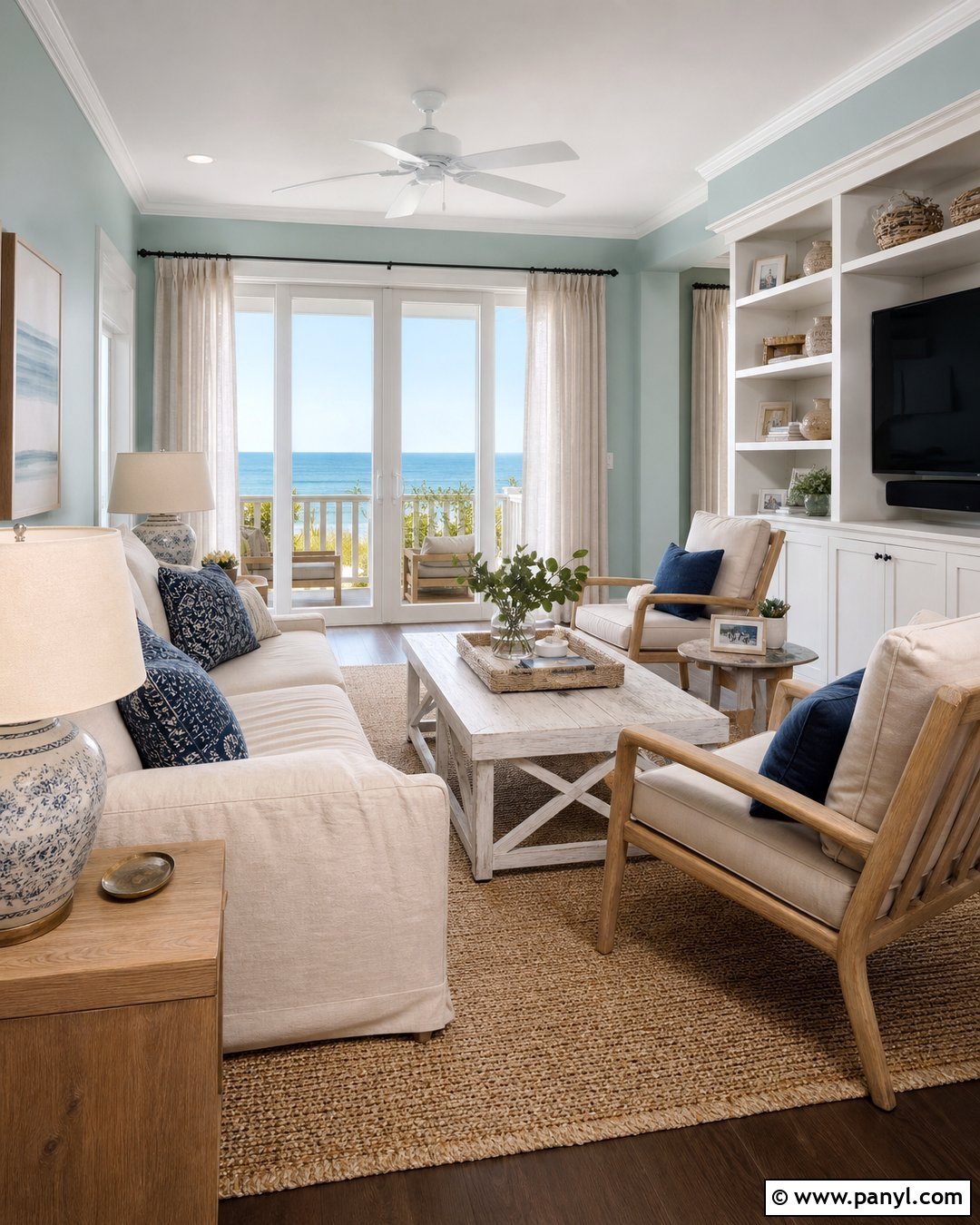 Sherwin-Williams Rainwashed Green Living Room - 20 Beach House Green Sherwin Williams Ideas