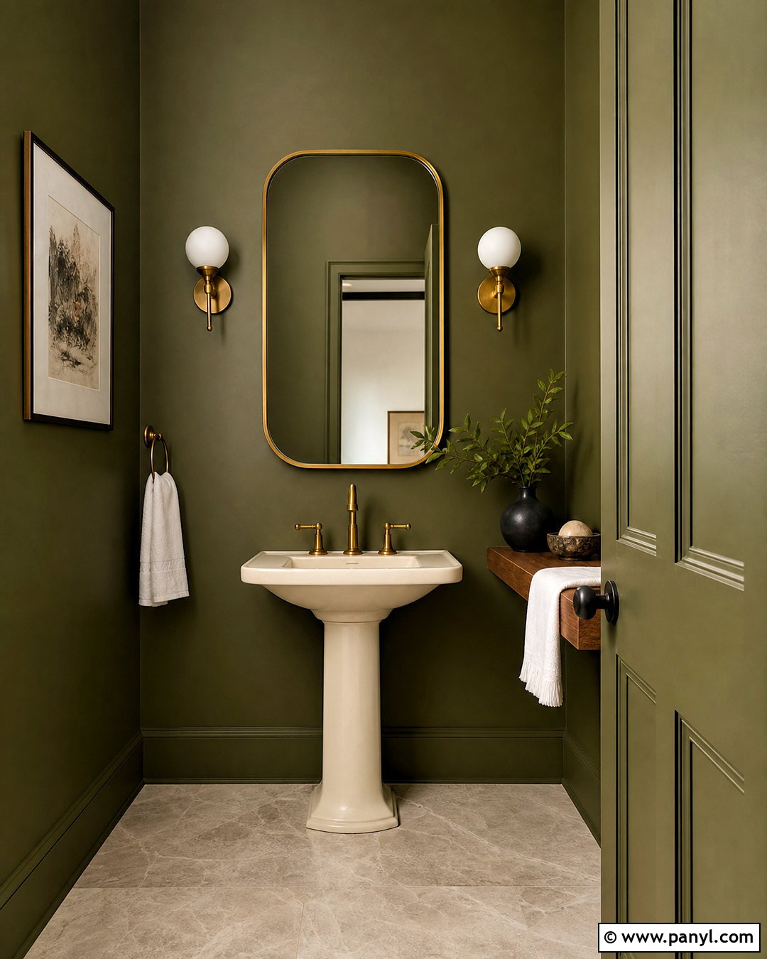 Sherwin-Williams Ripe Olive Green Powder Room - 20 green paint colors