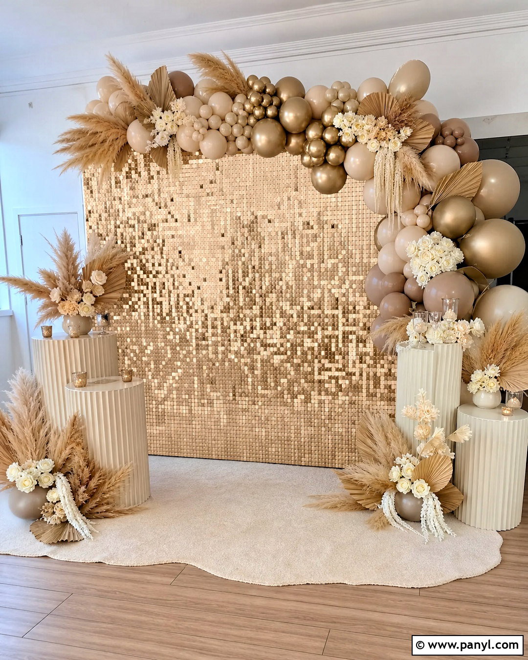 Shimmer Wall Backdrop With Pampas Grass - 20 shimmer wall backdrop ideas