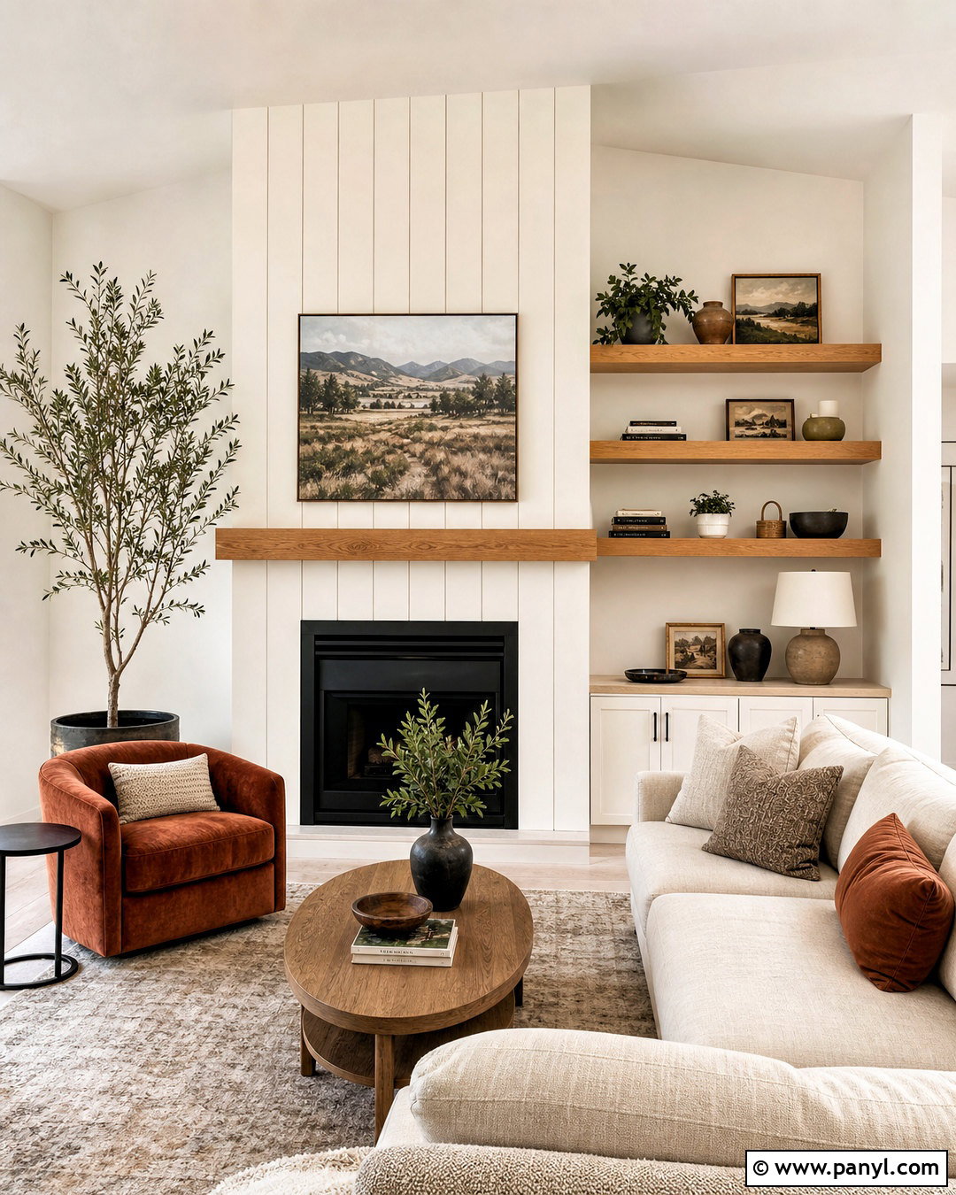 Shiplap Fireplace With Asymmetrical Shelves - 20 shiplap wall with fireplace ideas