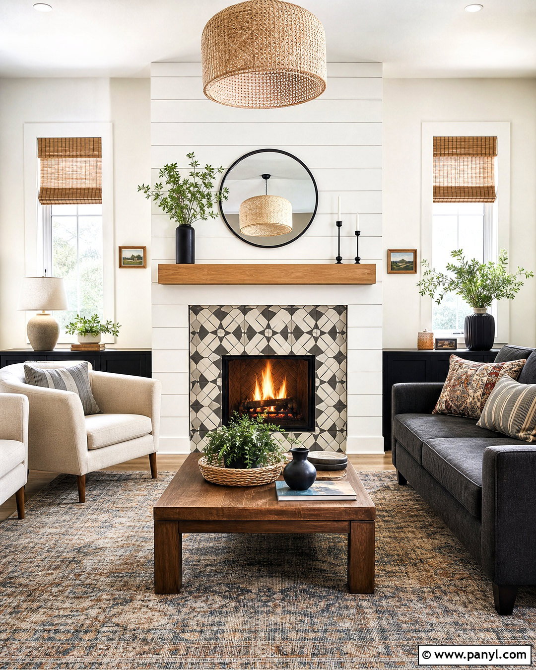 Shiplap Fireplace With Patterned Tile - 20 shiplap wall with fireplace ideas