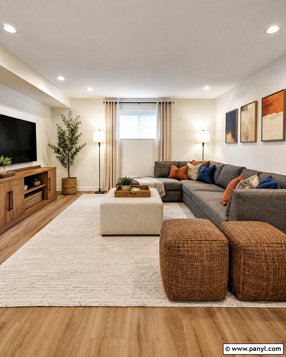 Shoji White Basement Family Room - 35 Sw Shoji White Walls