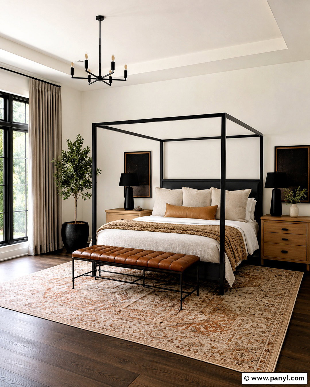 Shoji White Bedroom With Black Accents - 35 Sw Shoji White Walls