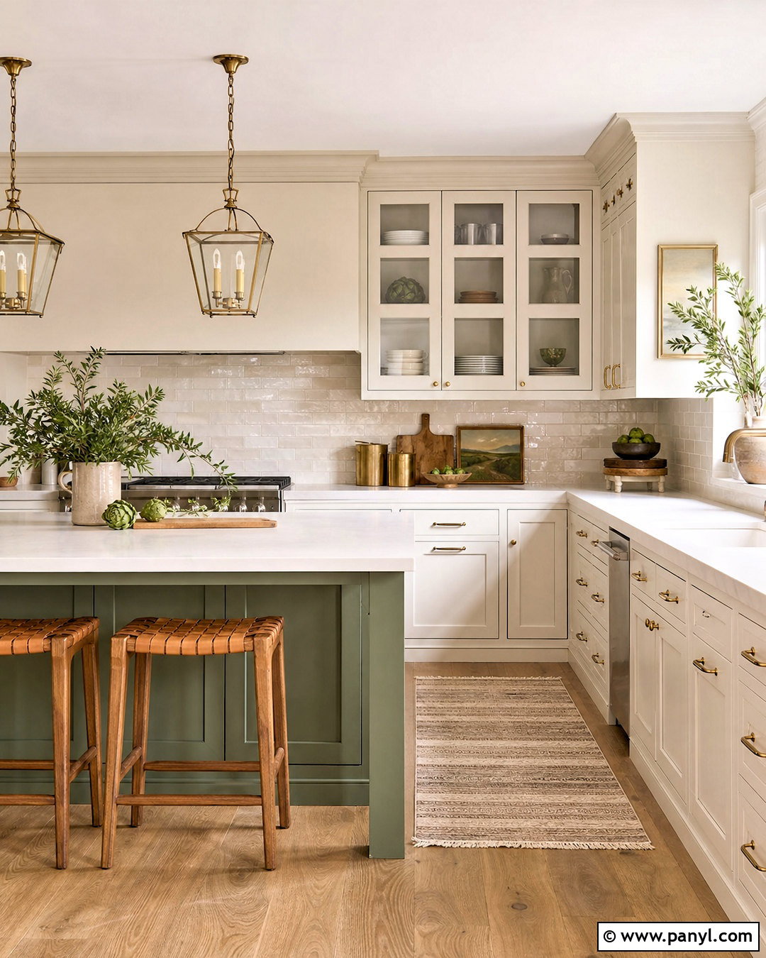 Shoji White Cabinets With Sage Green Island - 20 shoji white kitchen cabinets