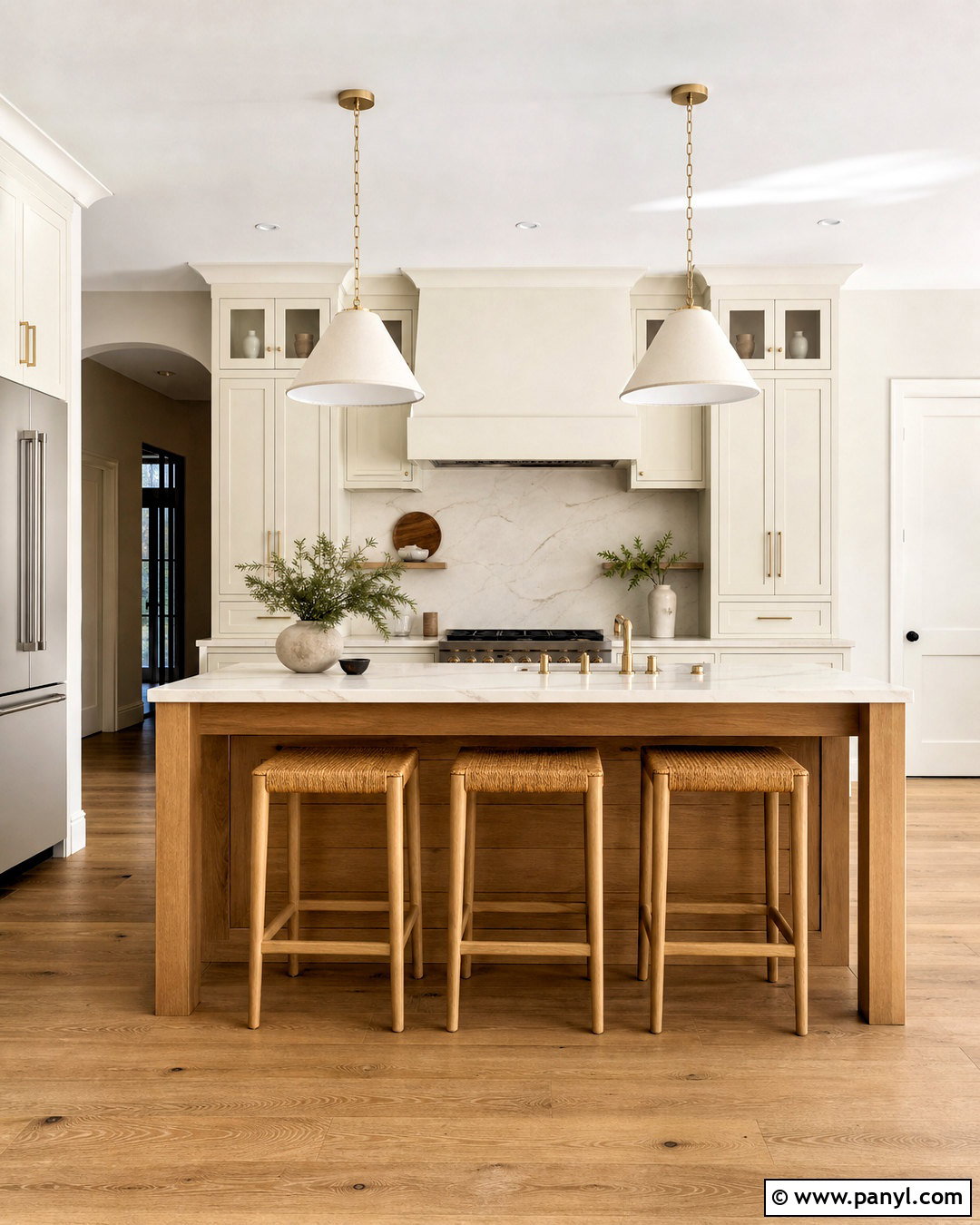 Shoji White Cabinets With White Oak Island - 20 shoji white kitchen cabinets