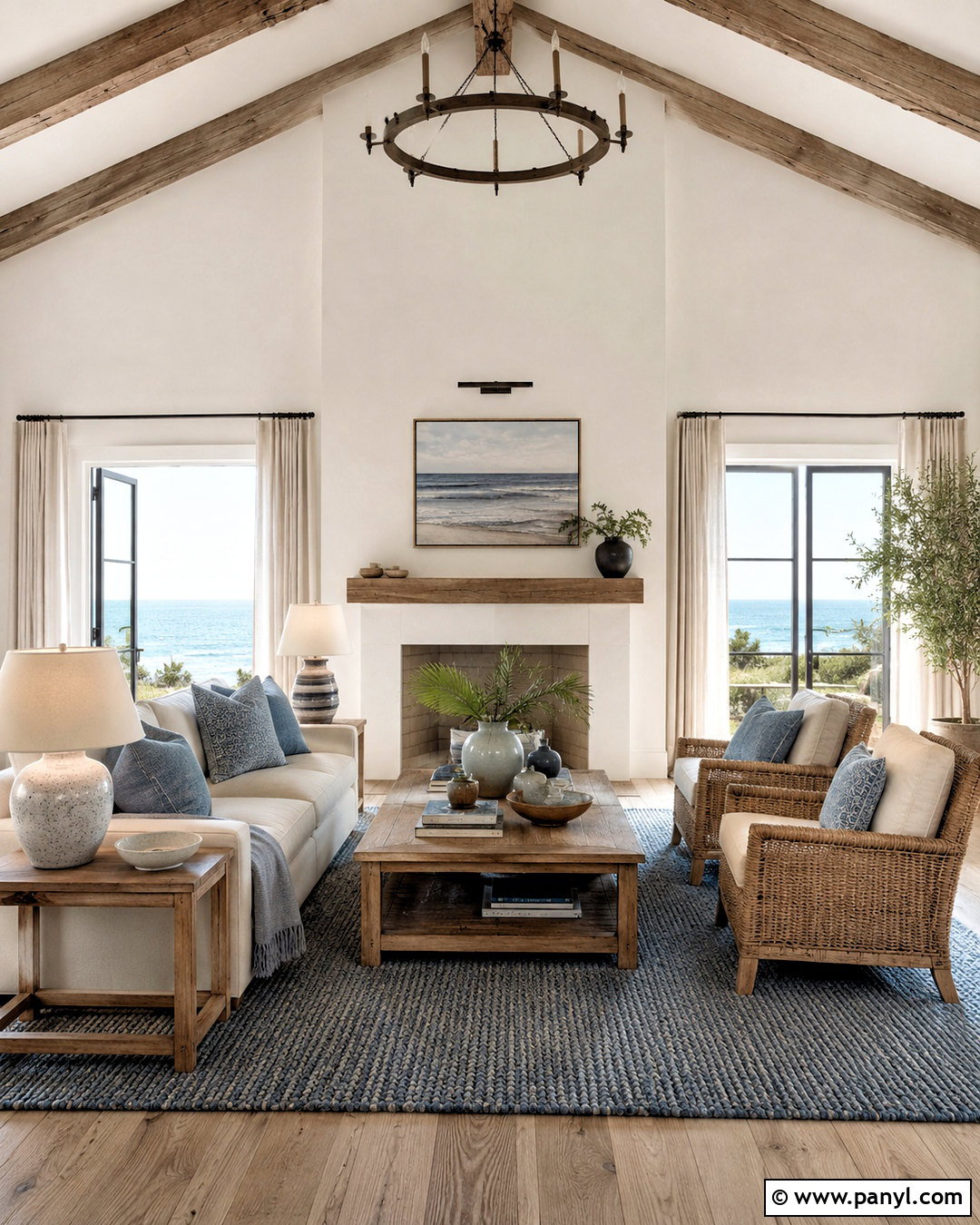 Shoji White Coastal Living Room - 35 Sw Shoji White Walls
