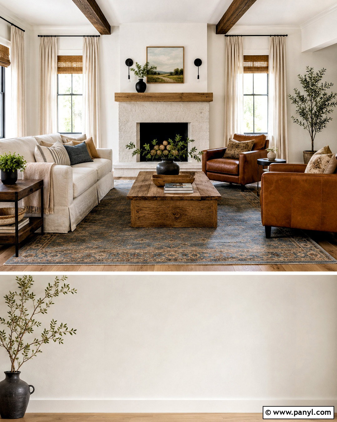 Shoji White Farmhouse Living Room - 35 Sw Shoji White Walls