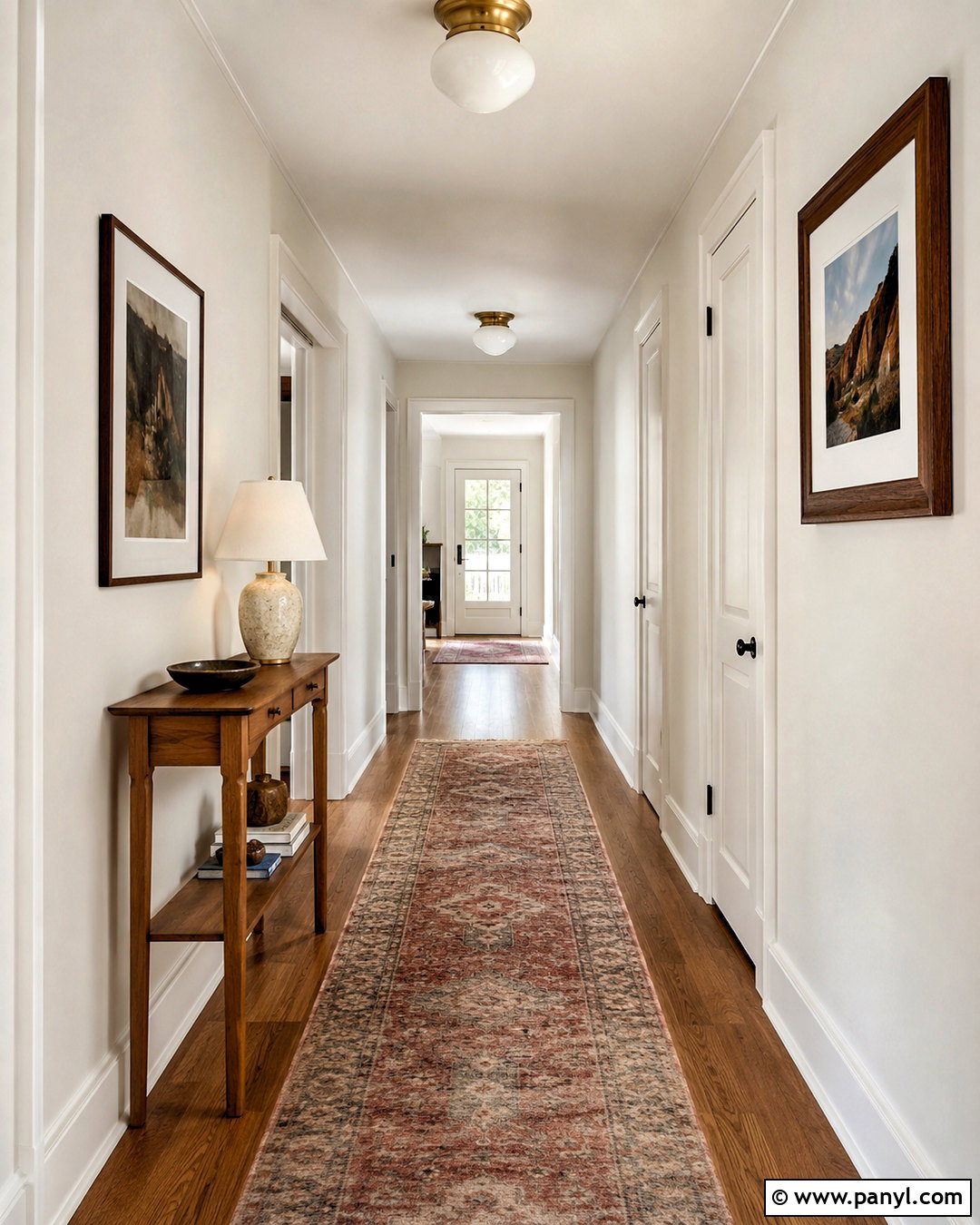 Shoji White Hallway With Warm Wood - 35 Sw Shoji White Walls