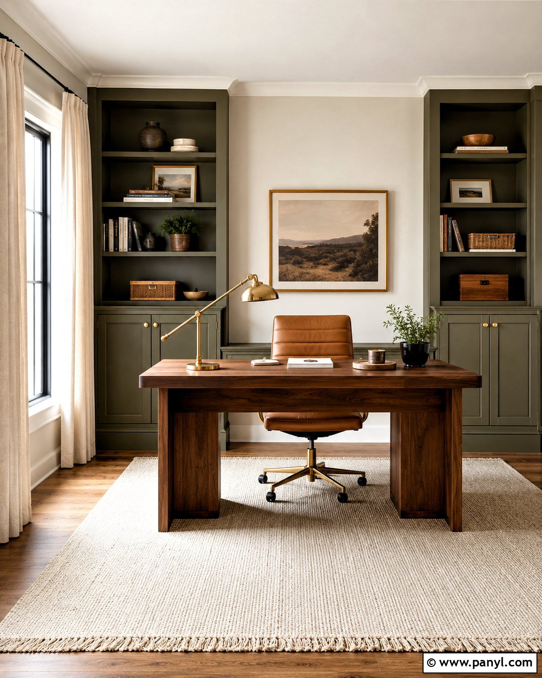 Shoji White Home Office With Built Ins - 35 Sw Shoji White Walls