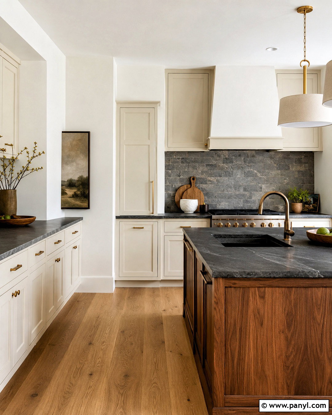 Shoji White Kitchen With Cream Cabinets - 35 Sw Shoji White Walls