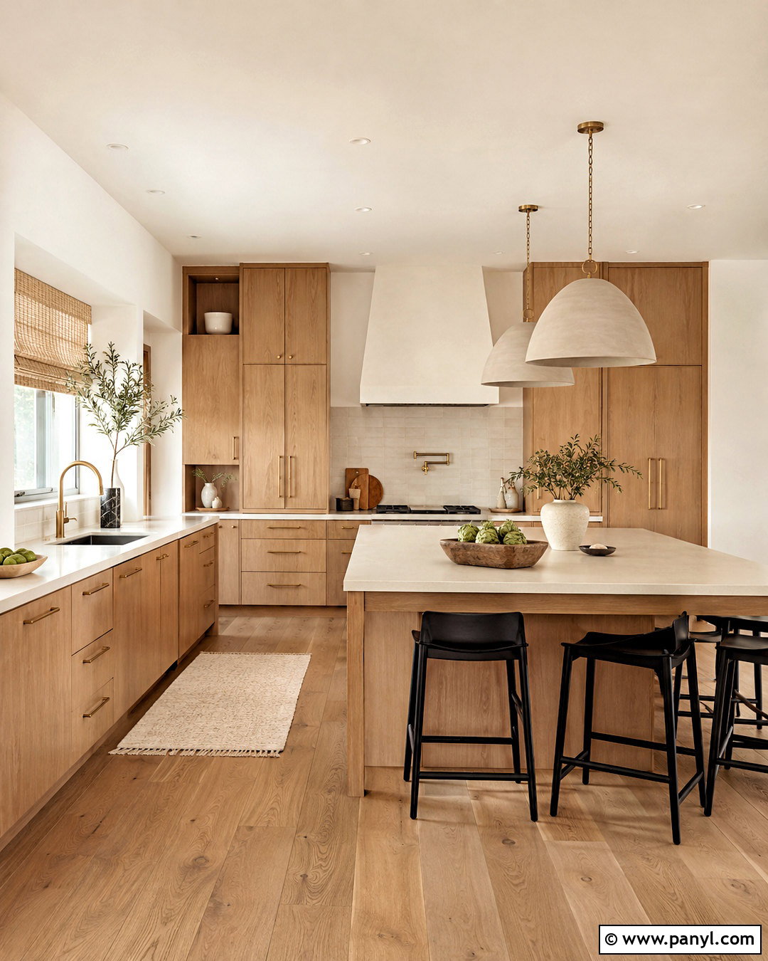 Shoji White Kitchen With White Oak Cabinets - 35 Sw Shoji White Walls