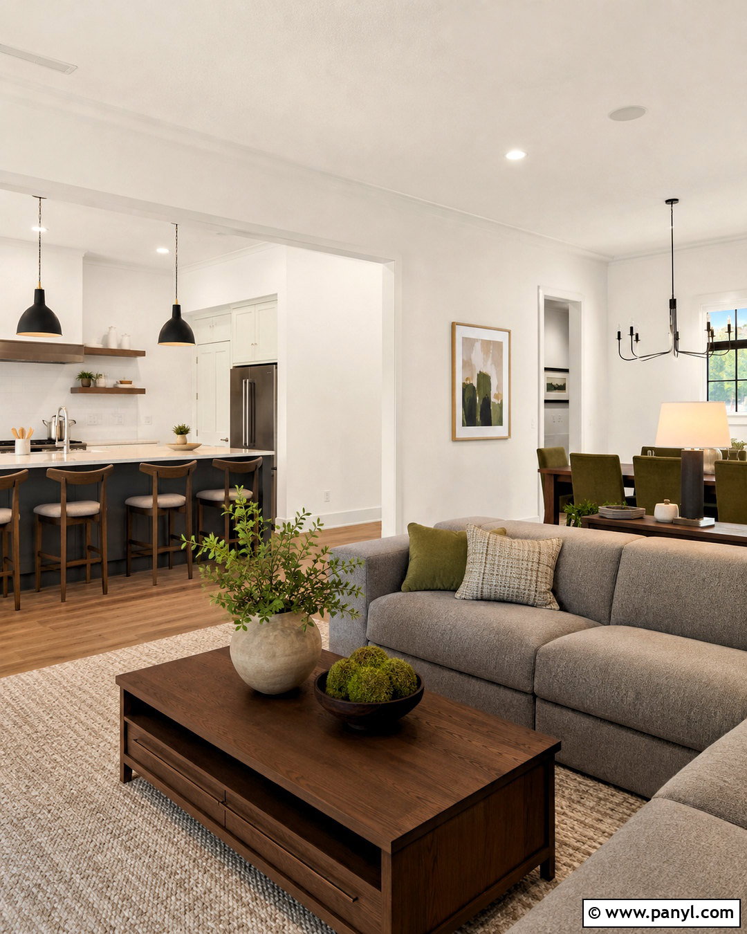 Shoji White Open Concept Living Room - 35 Sw Shoji White Walls