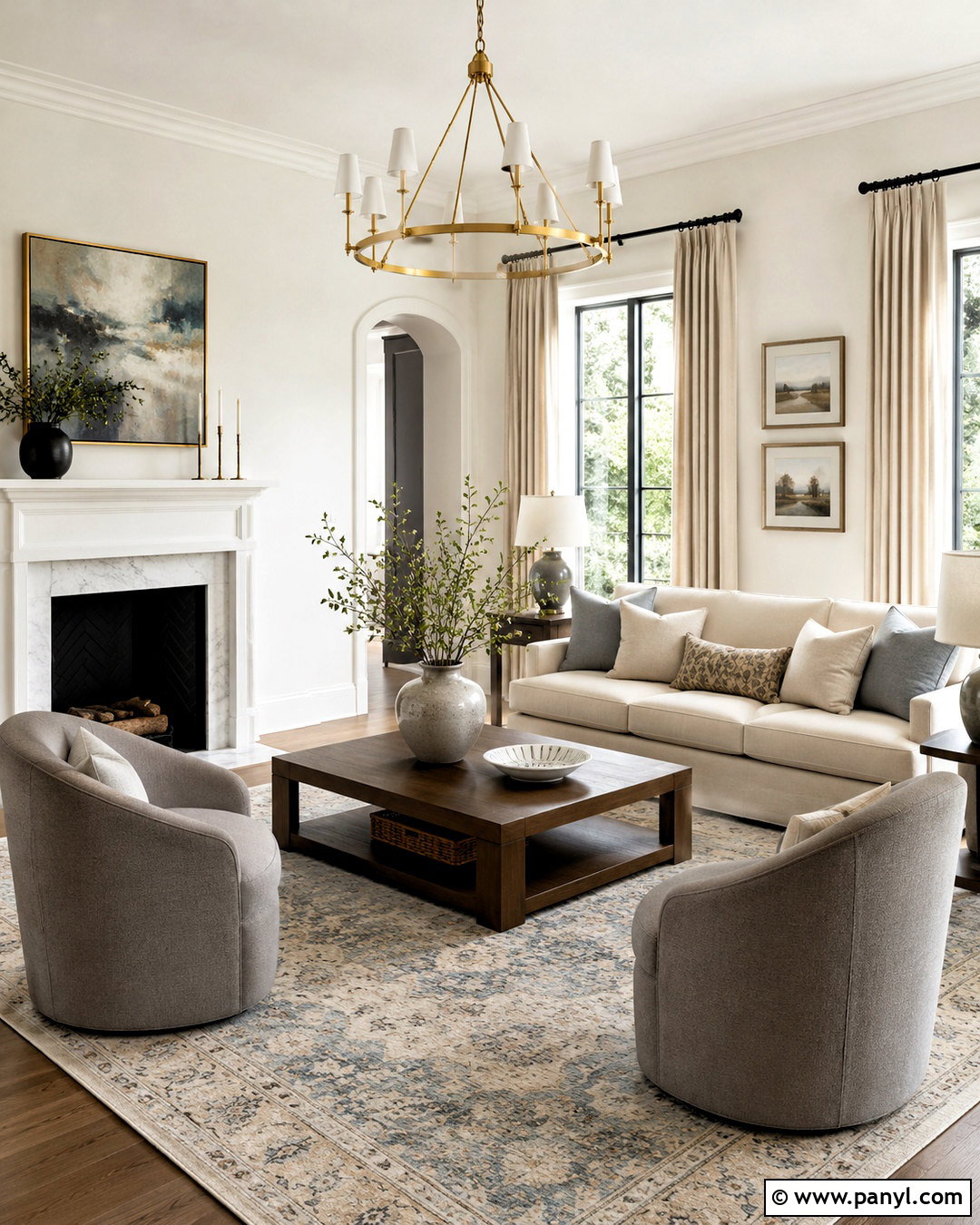 Shoji White Transitional Living Room - 35 Sw Shoji White Walls