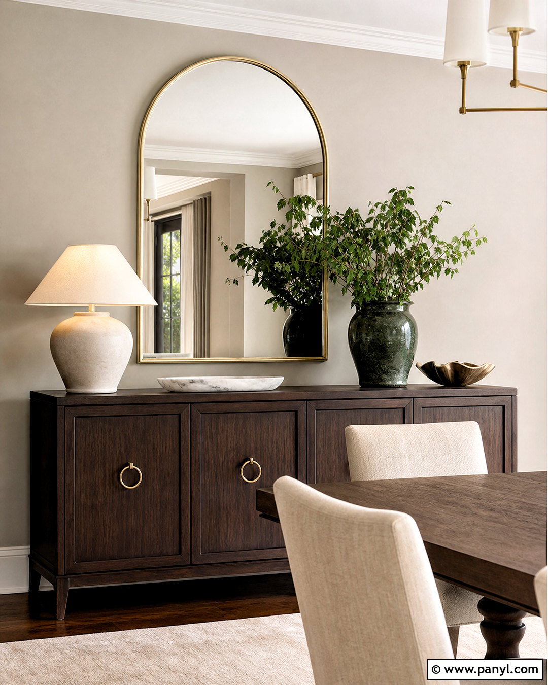 Sideboard Decor With An Arched Mirror - 20 sideboard styling decor ideas