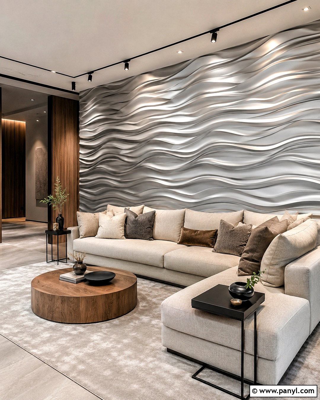 Silver 3D Panel Living Room Wall - 35 silver wall ideas