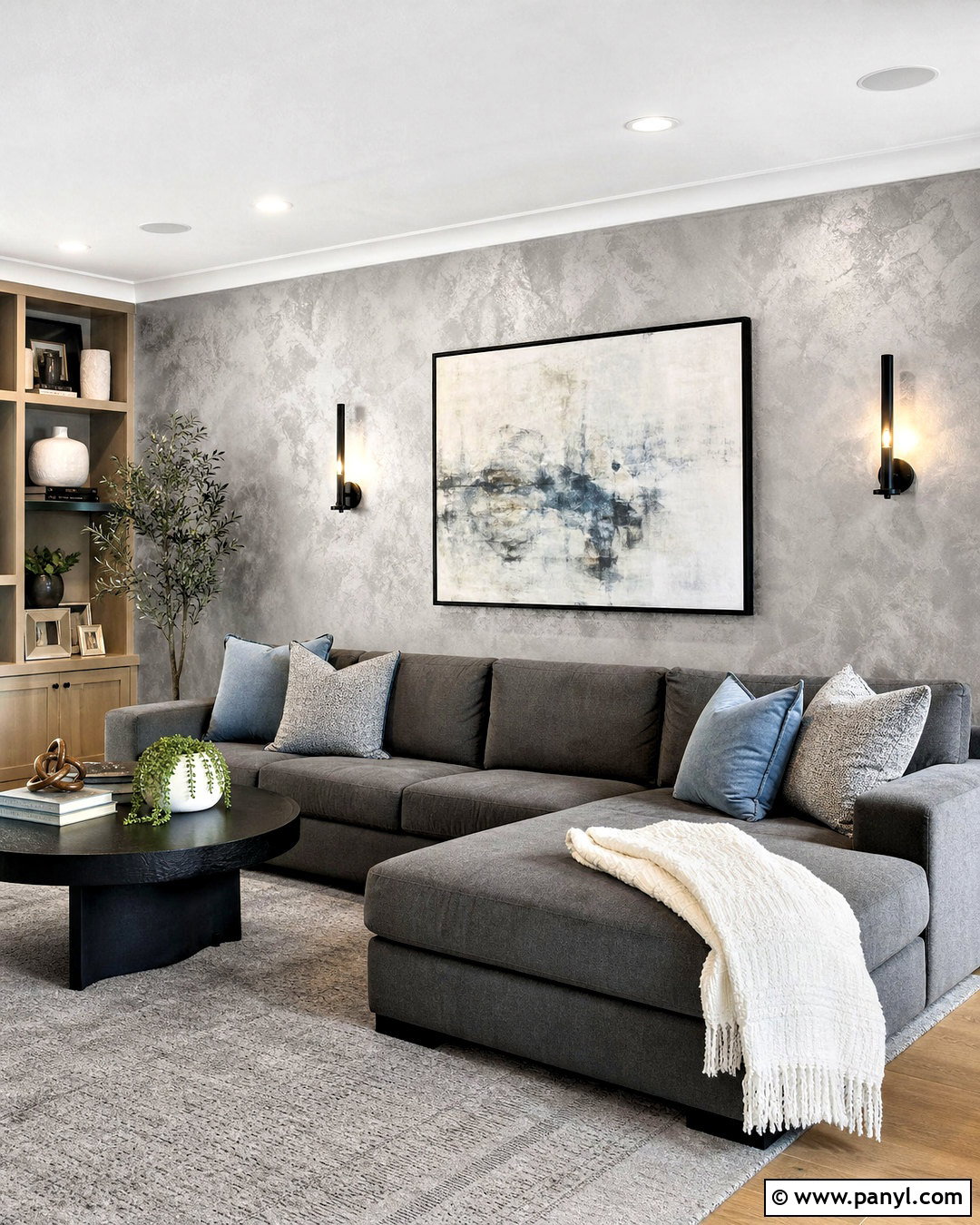 Silver Accent Wall With Gray Sectional - 20 silver paint walls
