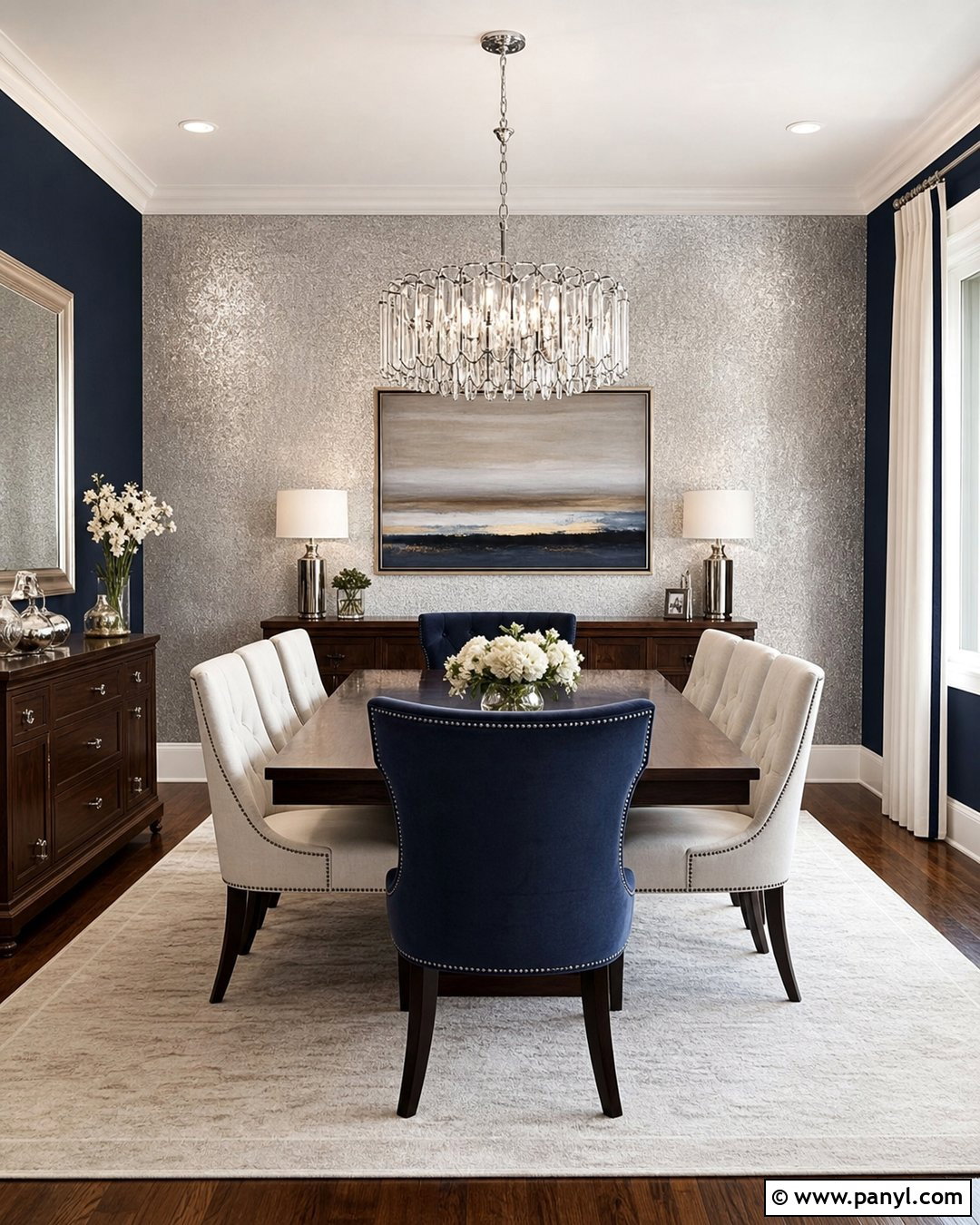 Silver And Navy Dining Room - 20 Silver Wall Paint Ideas