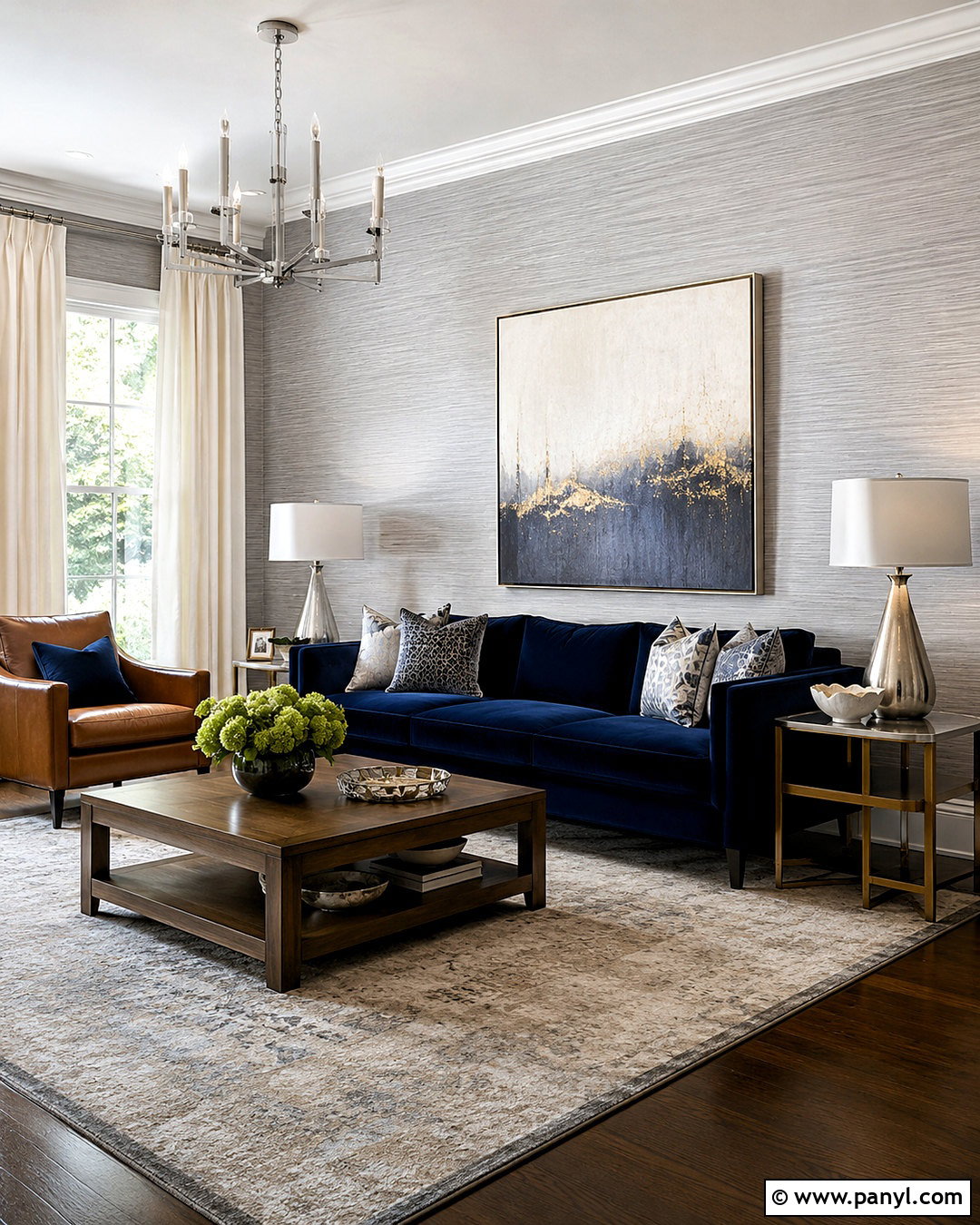 Silver And Navy Living Room Wall - 35 silver wall ideas