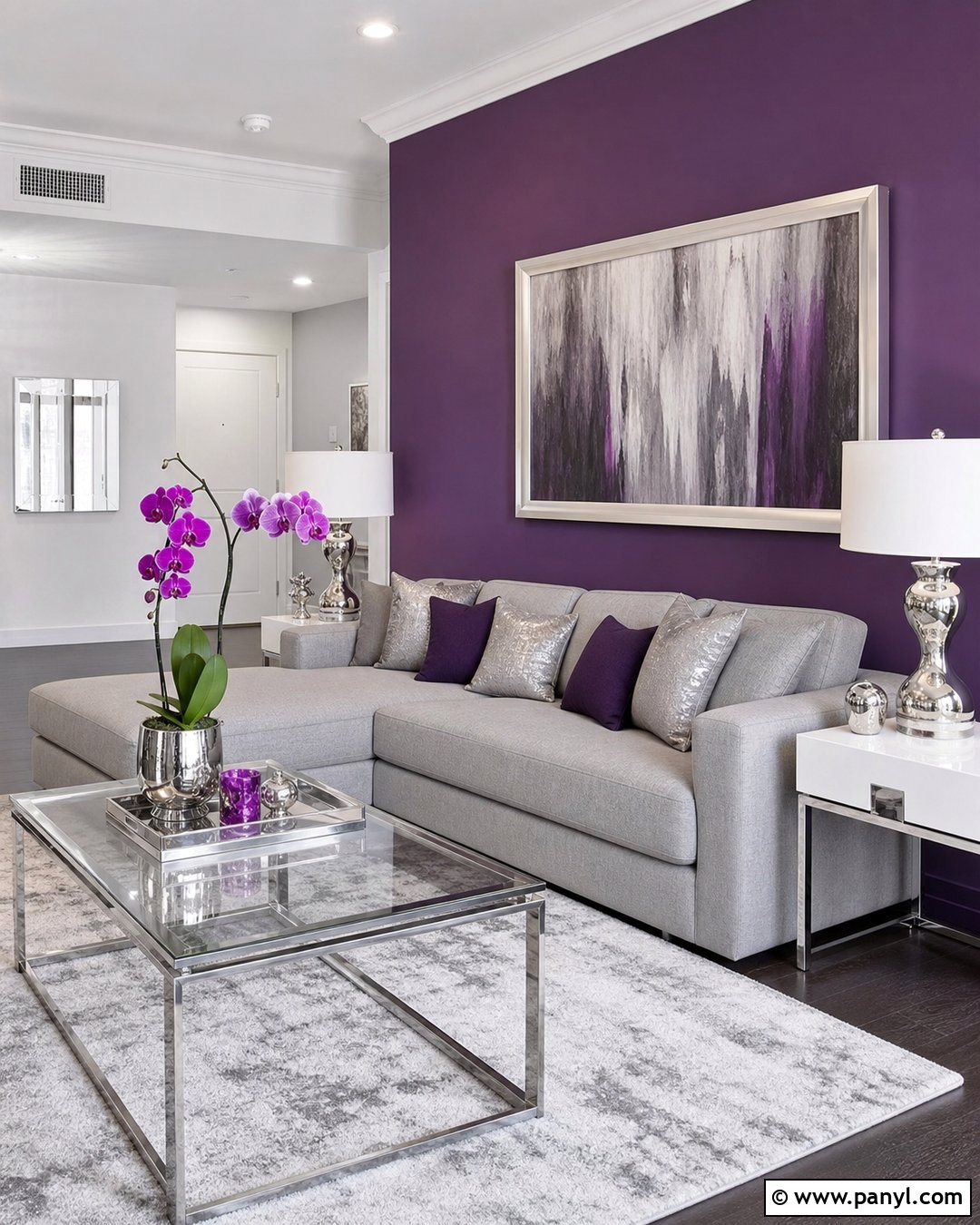 Silver And Purple Accent Wall Living Room - 30 Purple Accent Wall Living Room Ideas