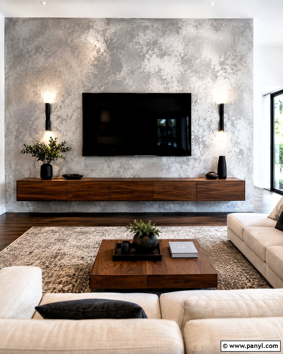 Silver Concrete Effect TV Wall - 35 silver wall ideas