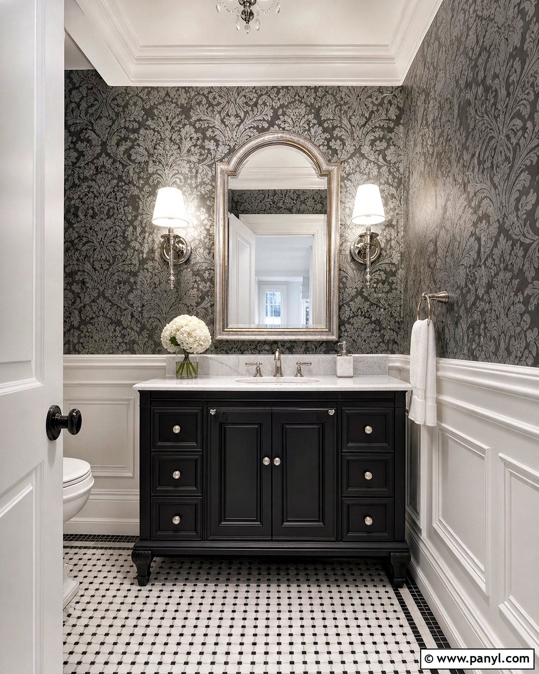 Silver Damask Powder Room Wallpaper - 20 silver wallpapers