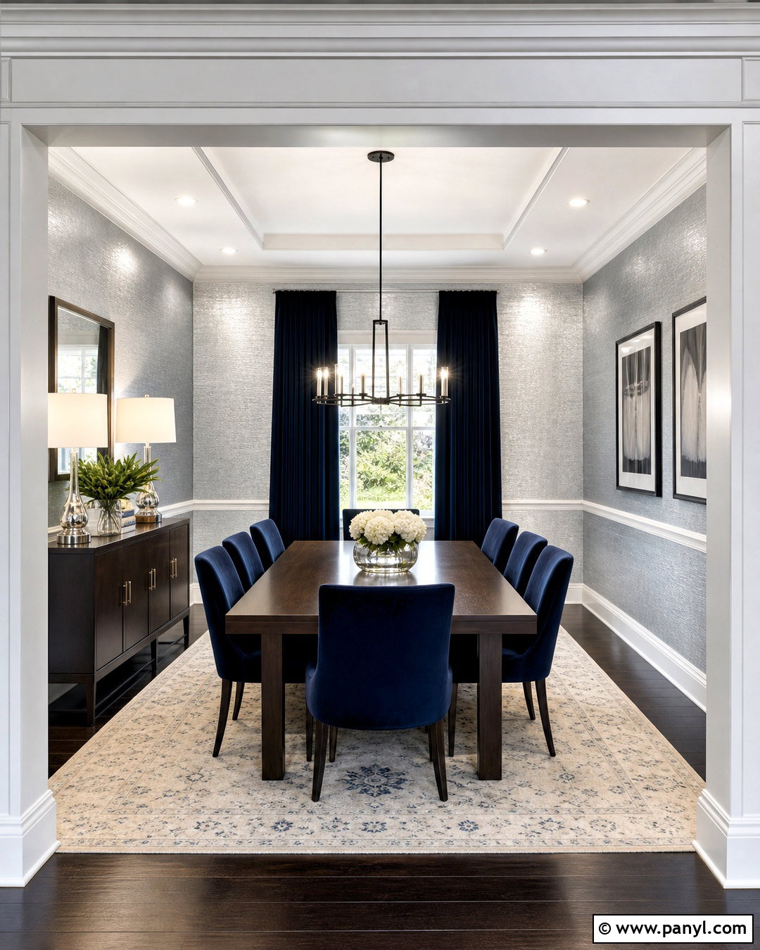 Silver Dining Room Walls With Navy Chairs - 20 silver paint walls