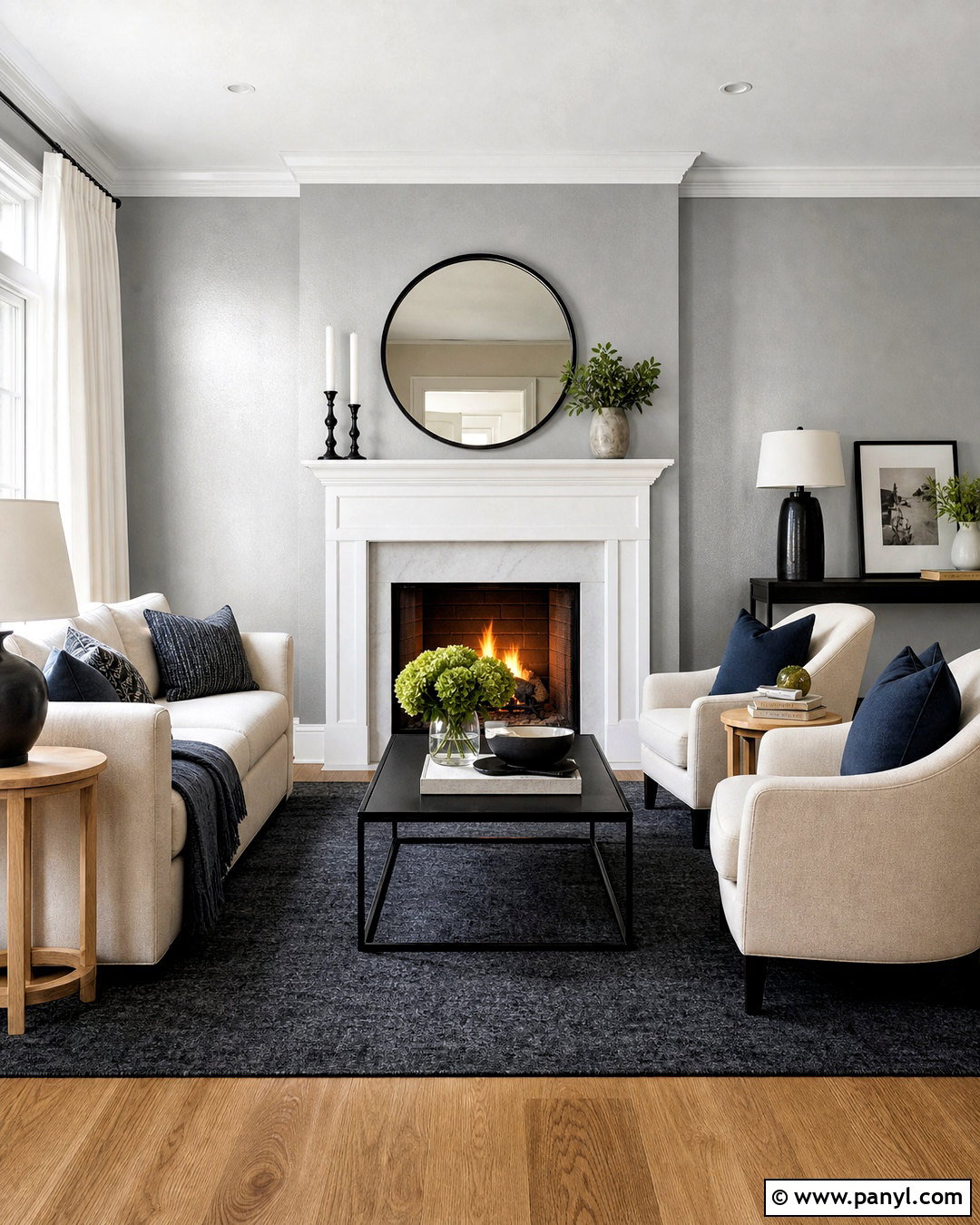 Silver Fireplace Wall With White Seating - 20 silver paint walls