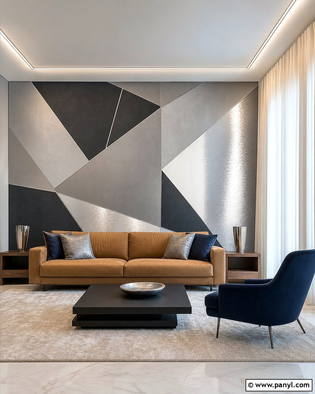 Silver Geometric Feature Wall - 20 Silver Wall Paint Ideas