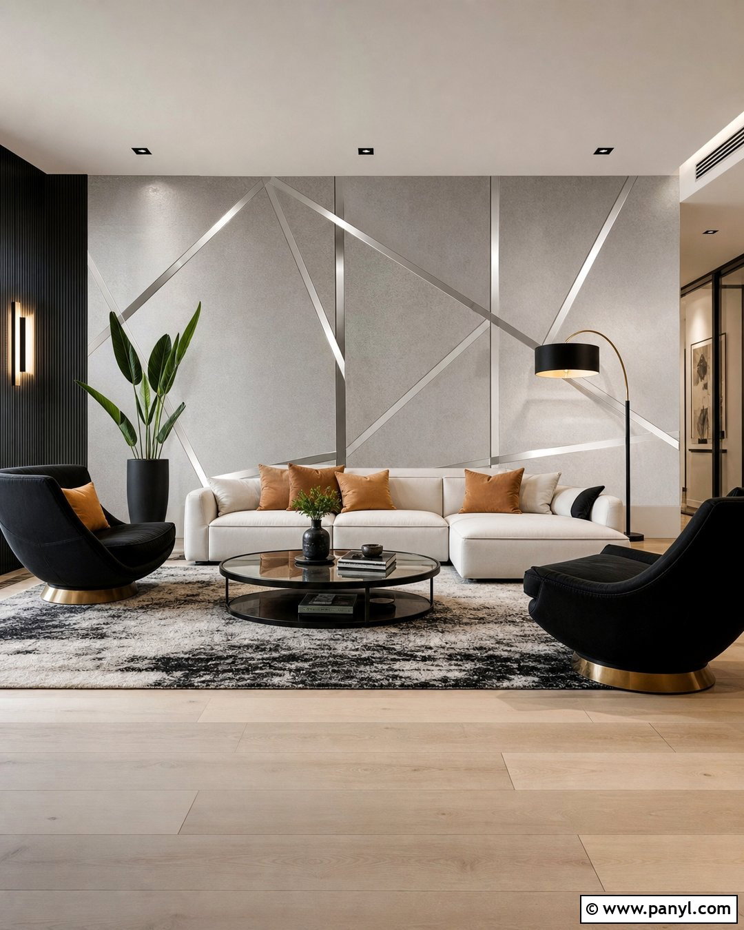 Silver Geometric Metallic Wall - 35 metallic paint walls