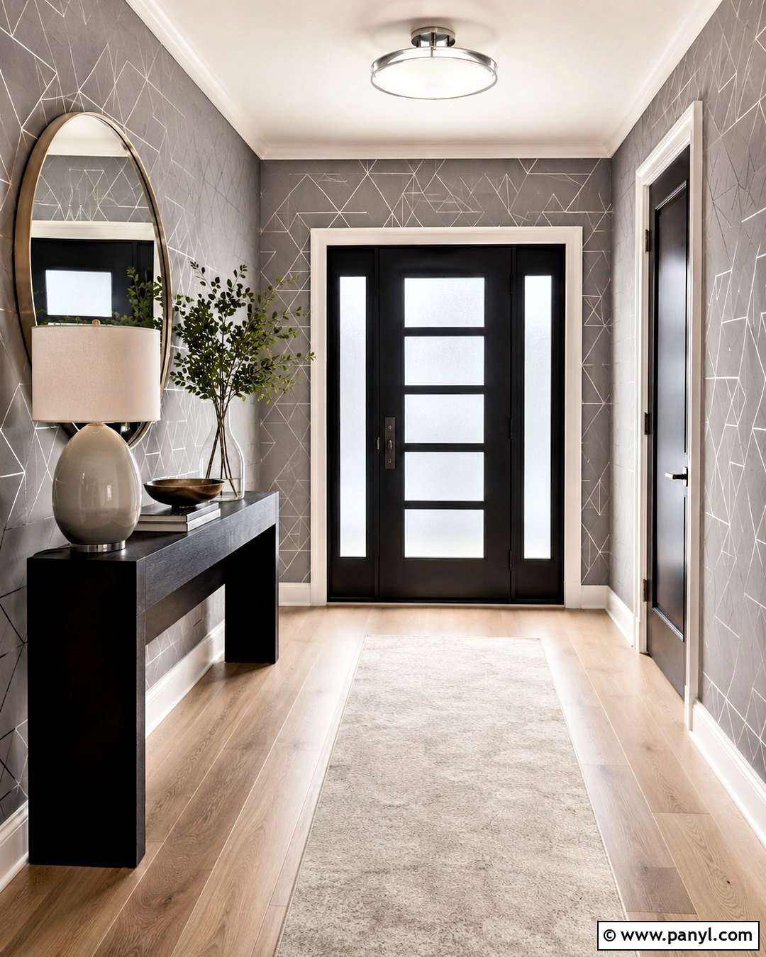 Silver Geometric Wallpaper Entryway Wall - 35 silver wall ideas