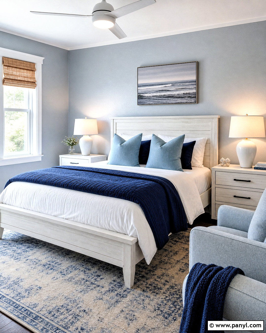 Silver Guest Room Walls With Blue Bedding - 20 silver paint walls