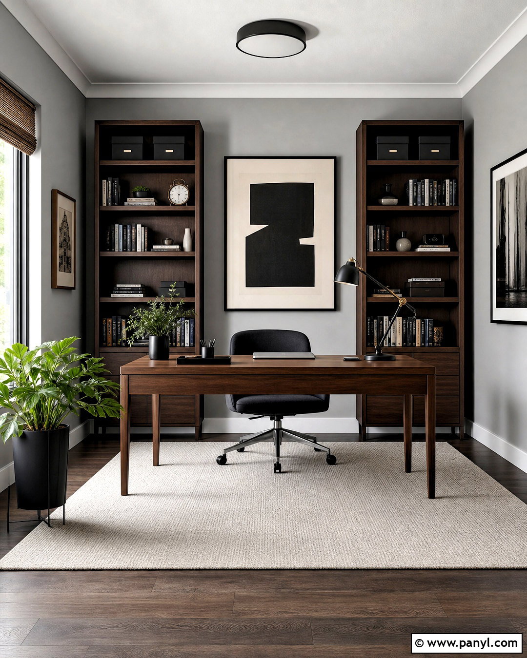 Silver Home Office Walls With Walnut Furniture - 20 silver paint walls