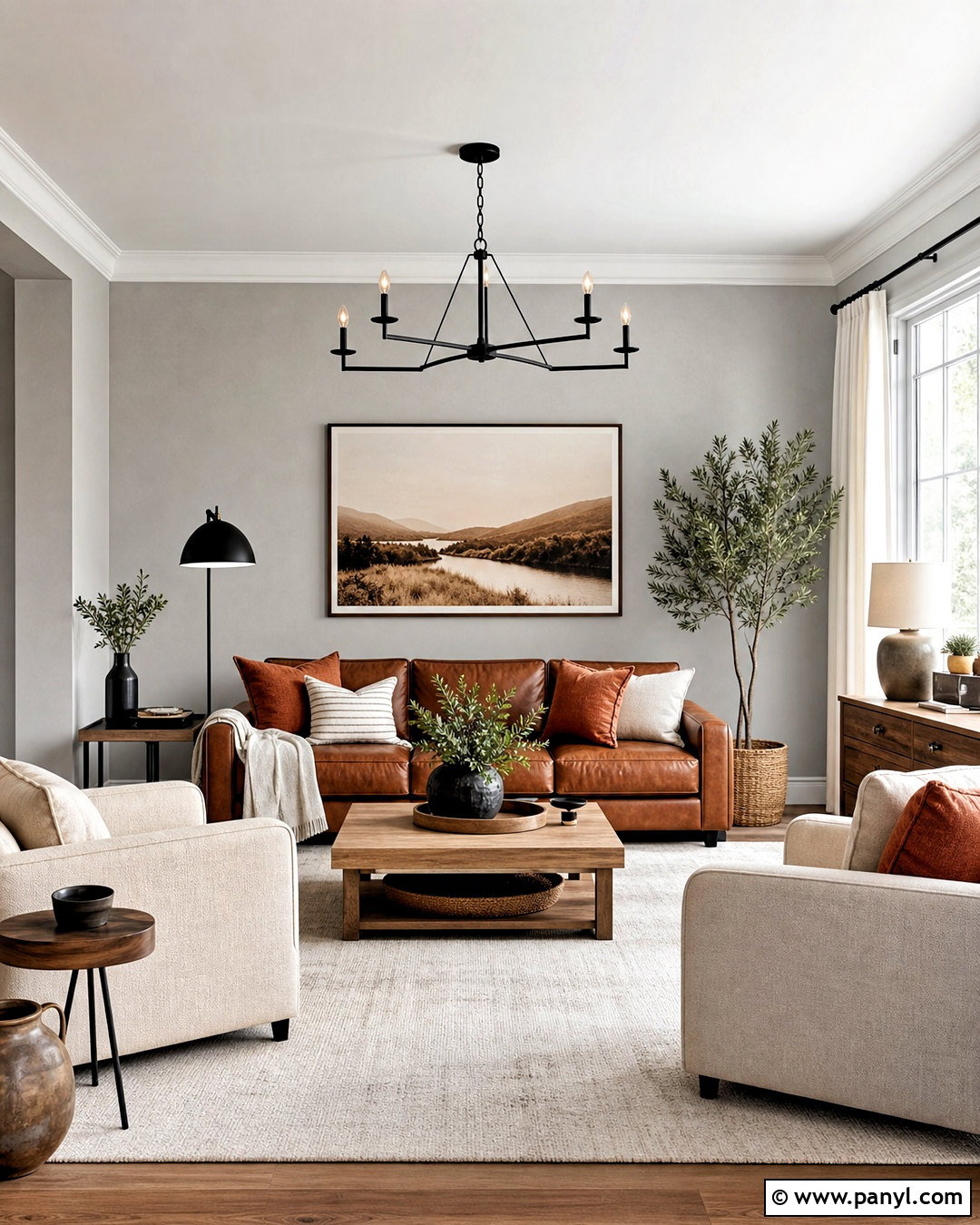 Silver Living Room Walls With Warm Wood - 20 silver paint walls