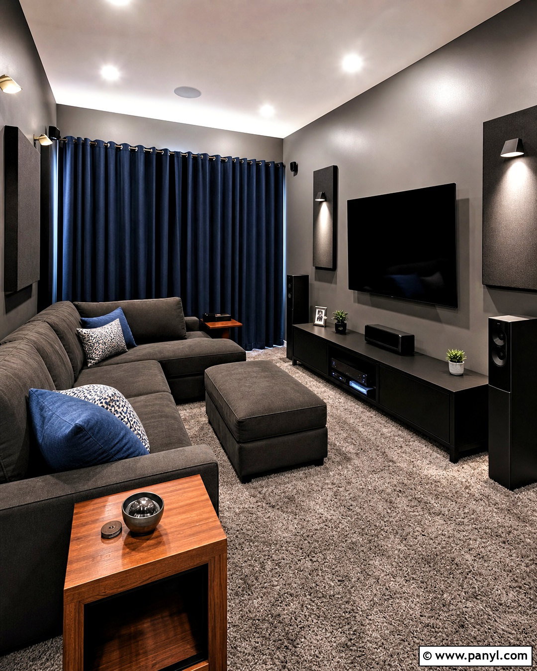 Silver Media Room Walls With Charcoal Furniture - 20 silver paint walls