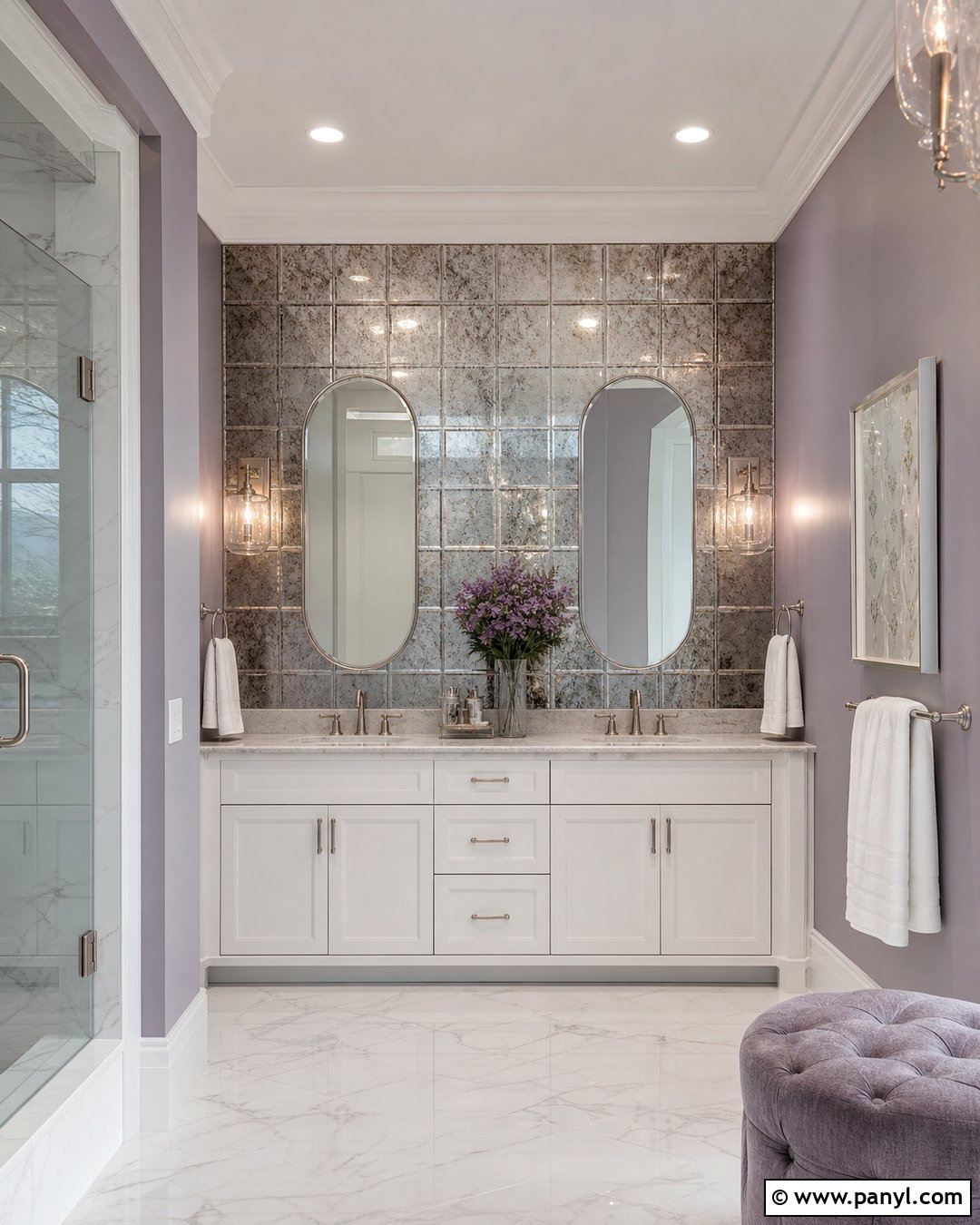 Silver Mirror Tile Accent Wall - 20 Metallic Accent Wall Bathroom Ideas
