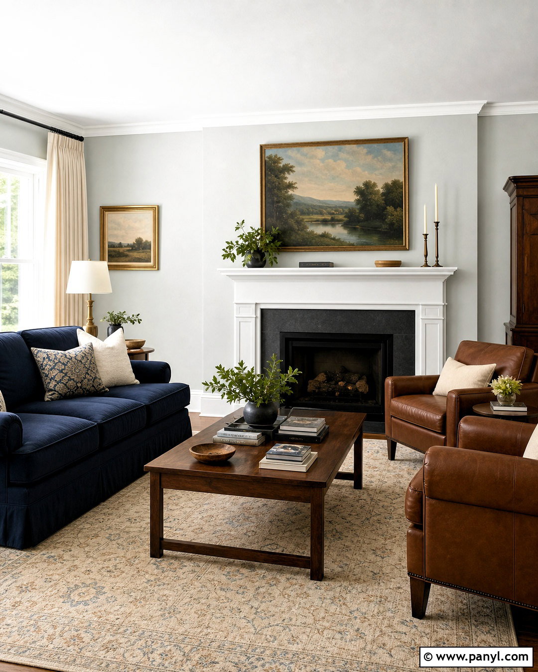 Silver Mist BM Living Room With Navy Accents - 20 silver mist bm ideas